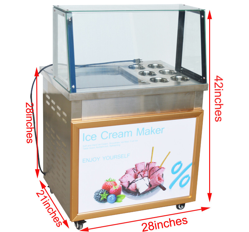 NEW 110V Single Flat Pan with Six Buckets Fried Ice Cream Machine Fried Steal