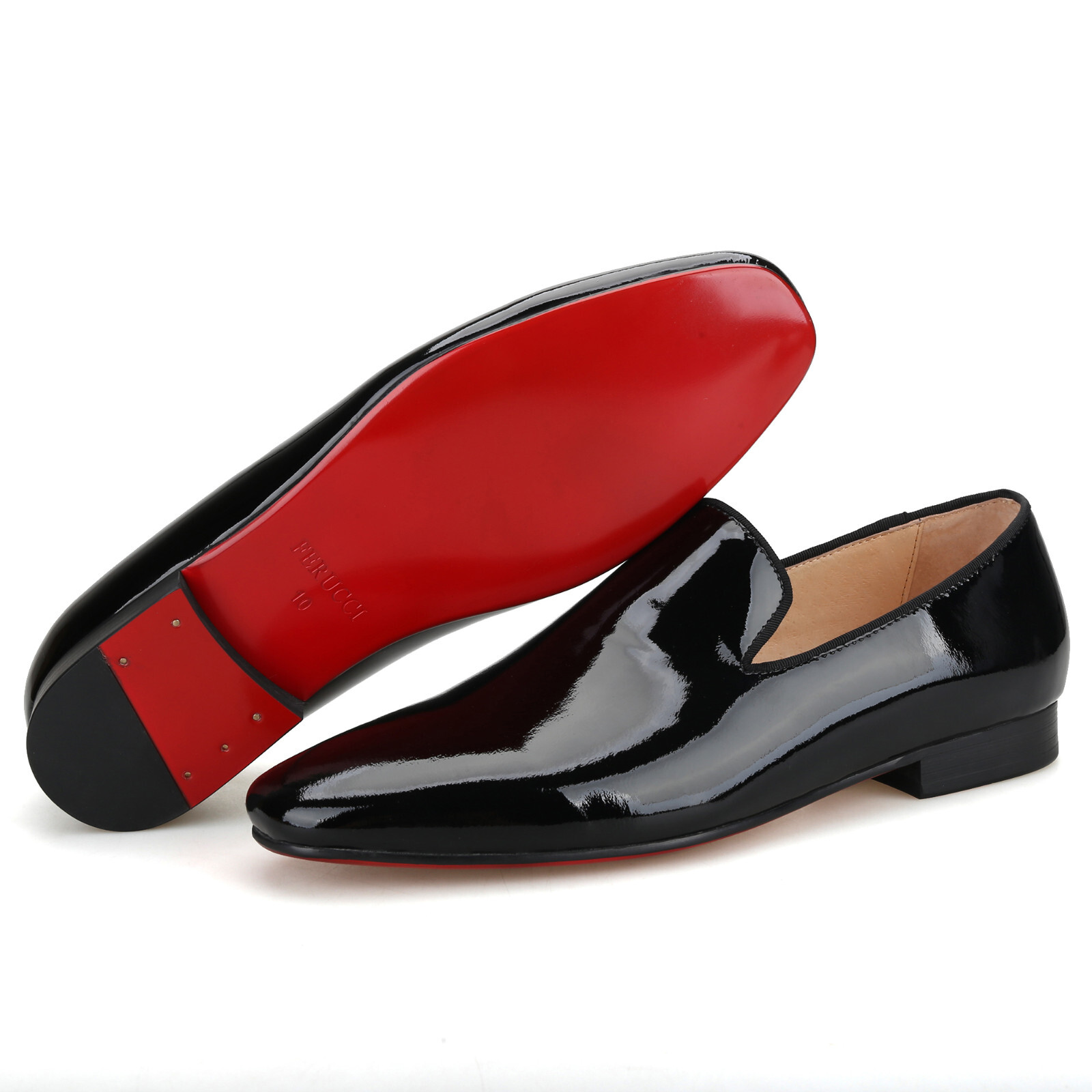 FERUCCI Plain Black Patent Leather Slippers loafers Wedding Prom Shoes