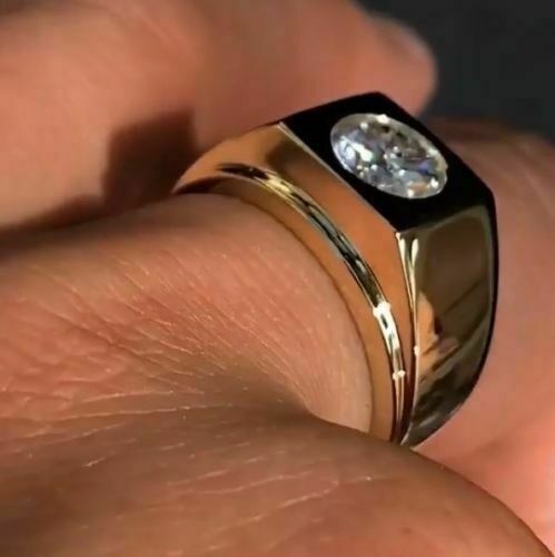 Round Cut 2.60 Ct Diamond Lab-Created Men's Engagement Ring 925 Sterling Silver