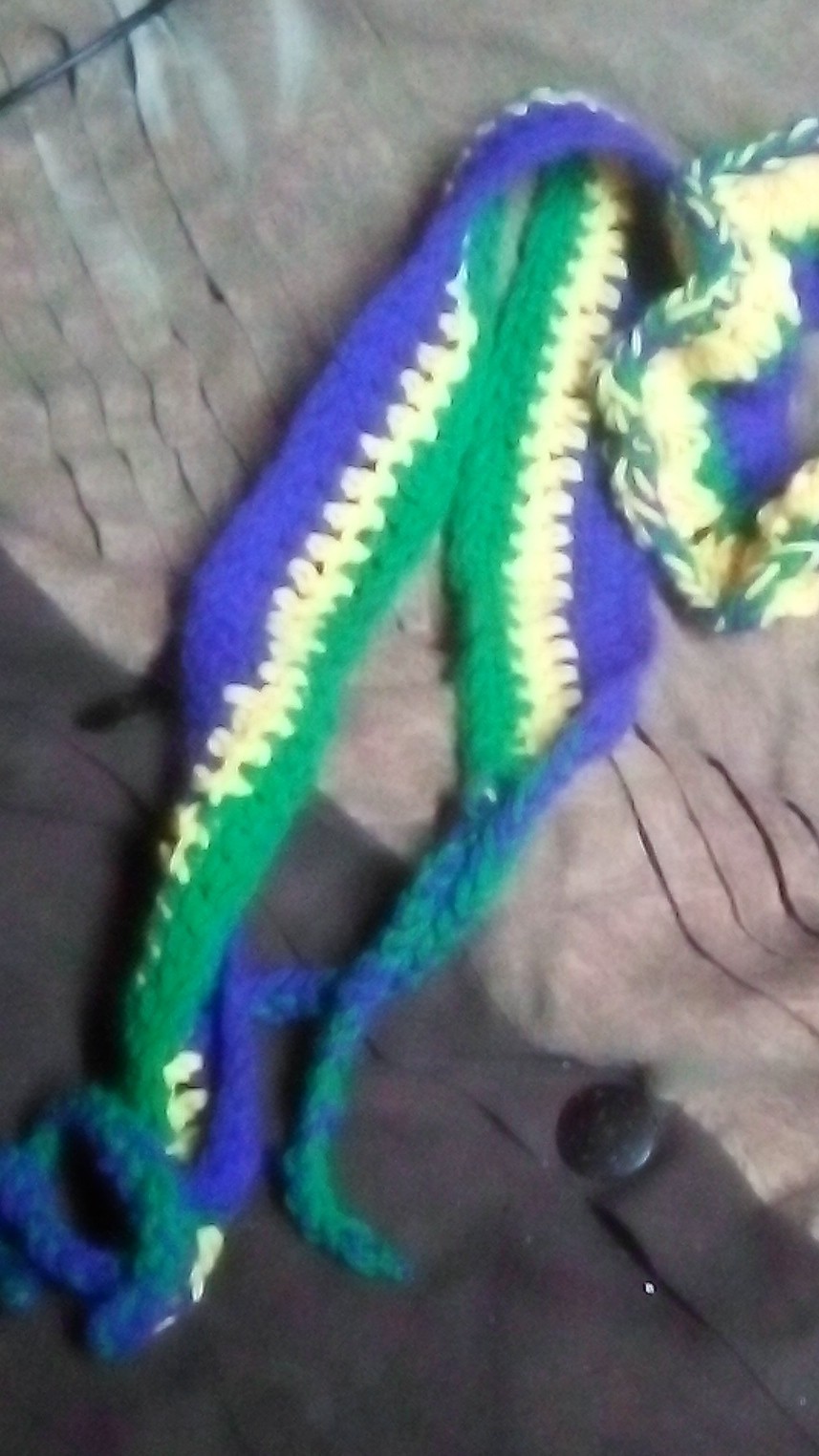 Handmade Crocheted Scarf Green Yellow Purple Striped Accessory Vibrant Colors