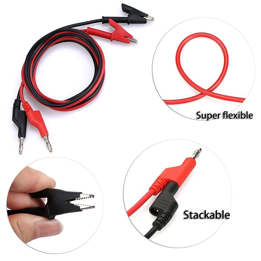 Multimeter Banana Plug to Crocodile Alligator Clip Probe, 2PCS 4mm Stackable...