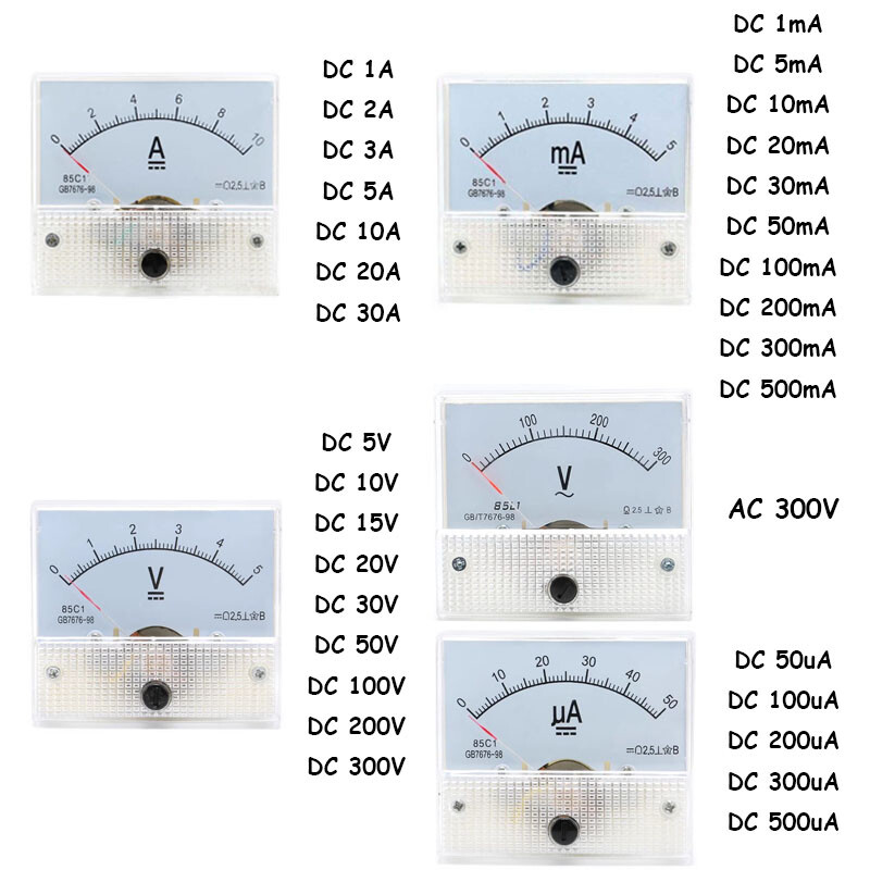 65x56mm 85C1/85L1 Analog Panel Meter 50uA~30A DC Ammeter 5V~300V DC/AC Voltmeter