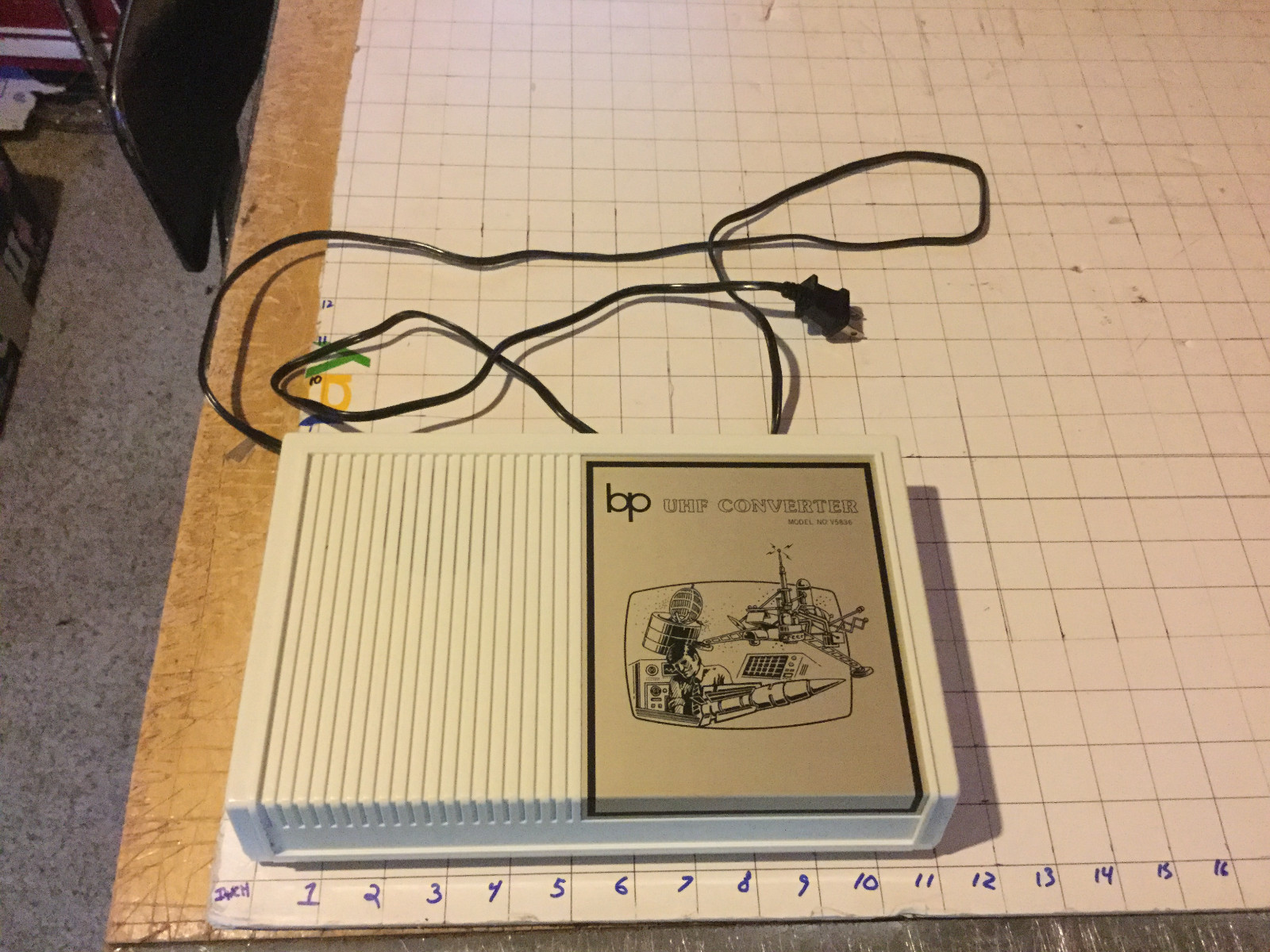 original vintage BP -- UHF CONVERTER BOX, W CORD, CLEAN, SPACE GRAPHICS,