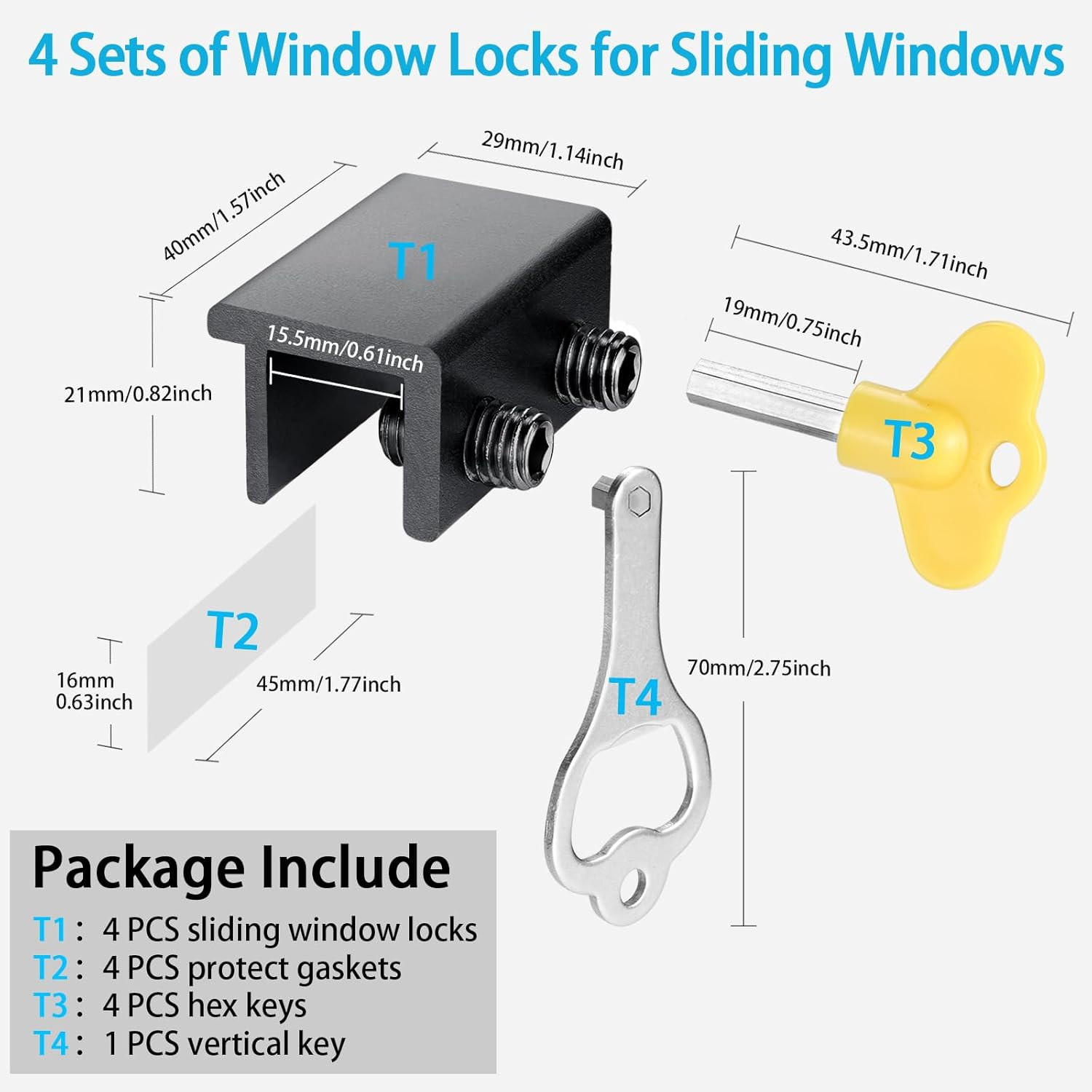 ZRFCXE Window Locks,4 Pack Sliding Window Locks with Key for Vertical & Horizont