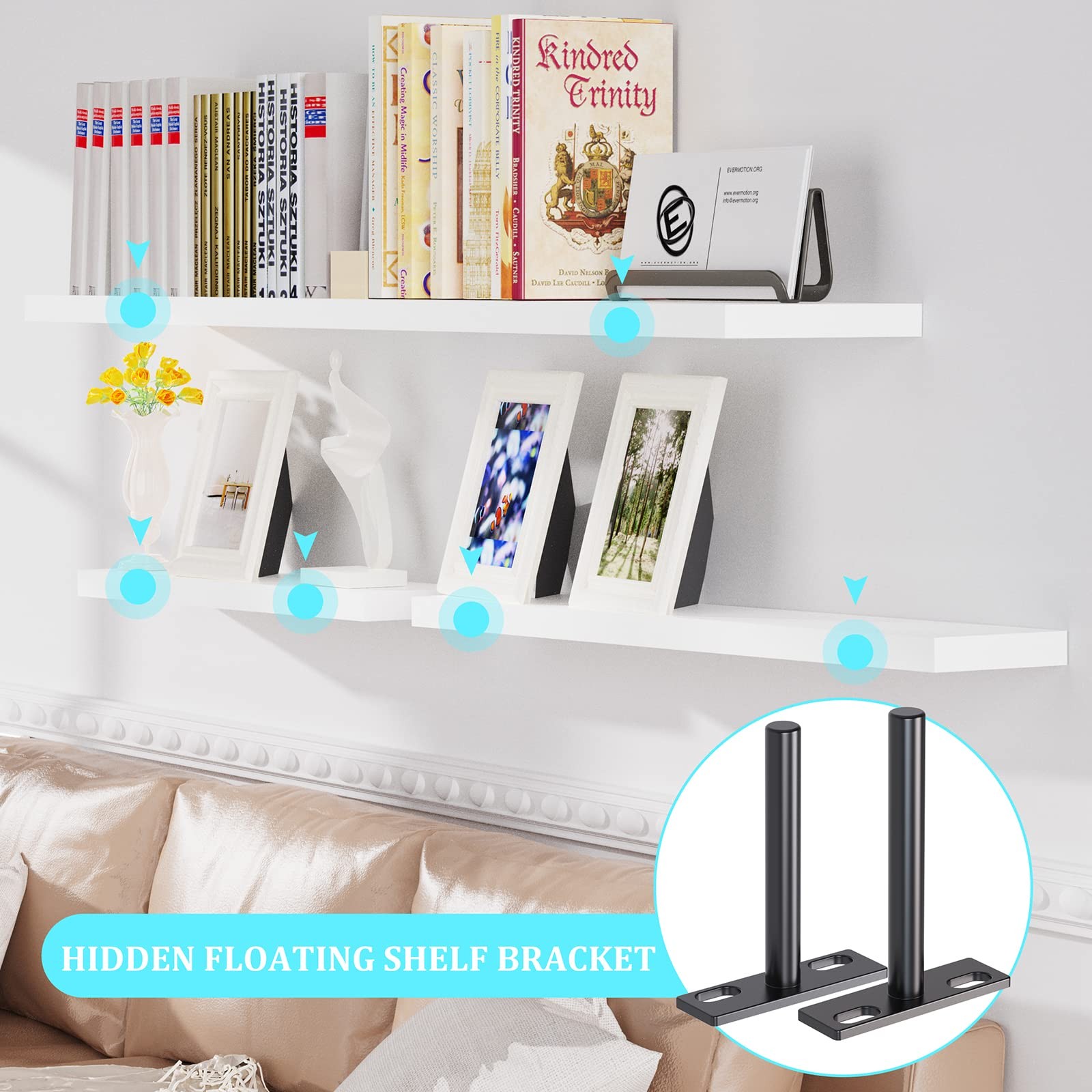 8 PCS Solid Steel Blind Hidden Floating Wood Shelf Support Brackets 4 Inch