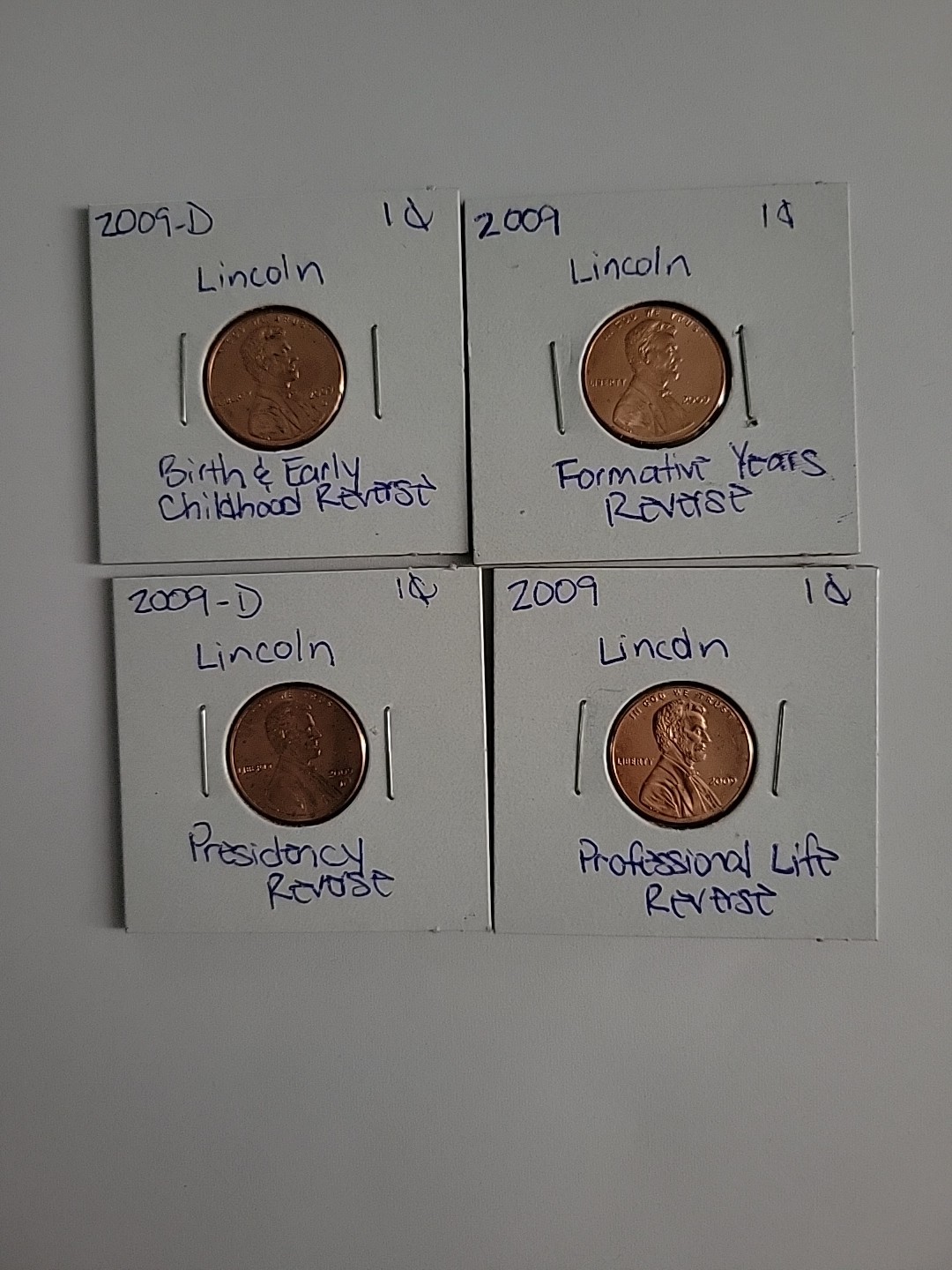 4 Lincoln Bicentennial 2009 Cent Penny Set