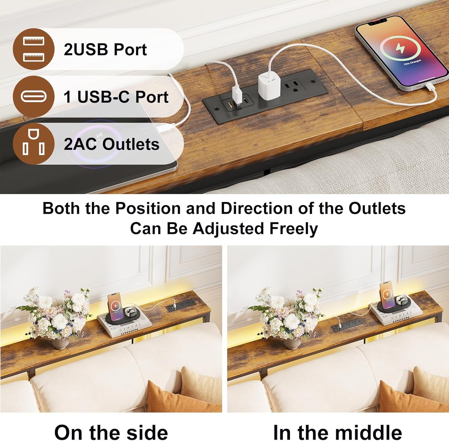 79in Behind The Couch Table Skinny Adjustable Height Sofa Table with Outlet