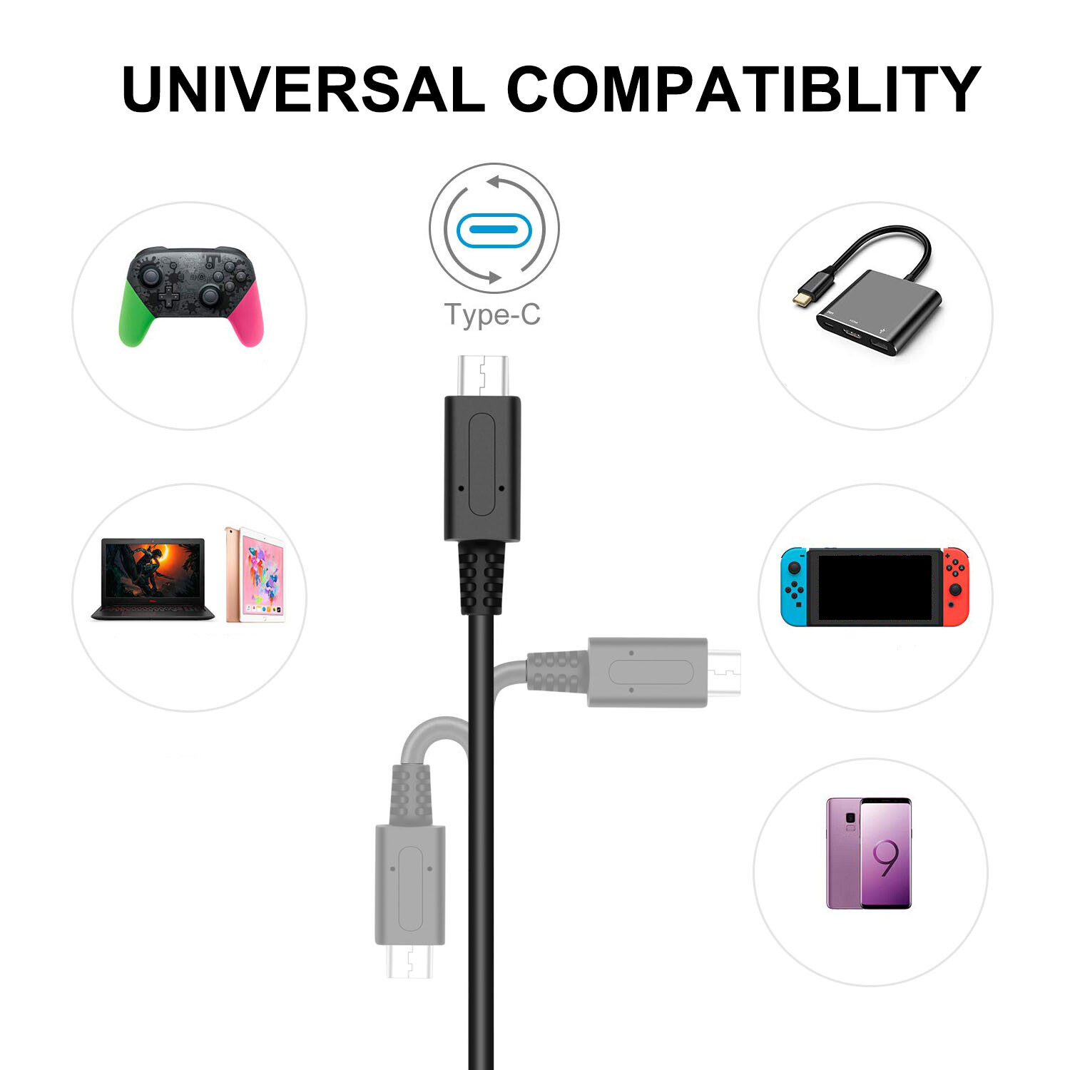 Type C Cable 5V/15V For Nintendo Switch or Dock Charging Wall Charger AC Adapter