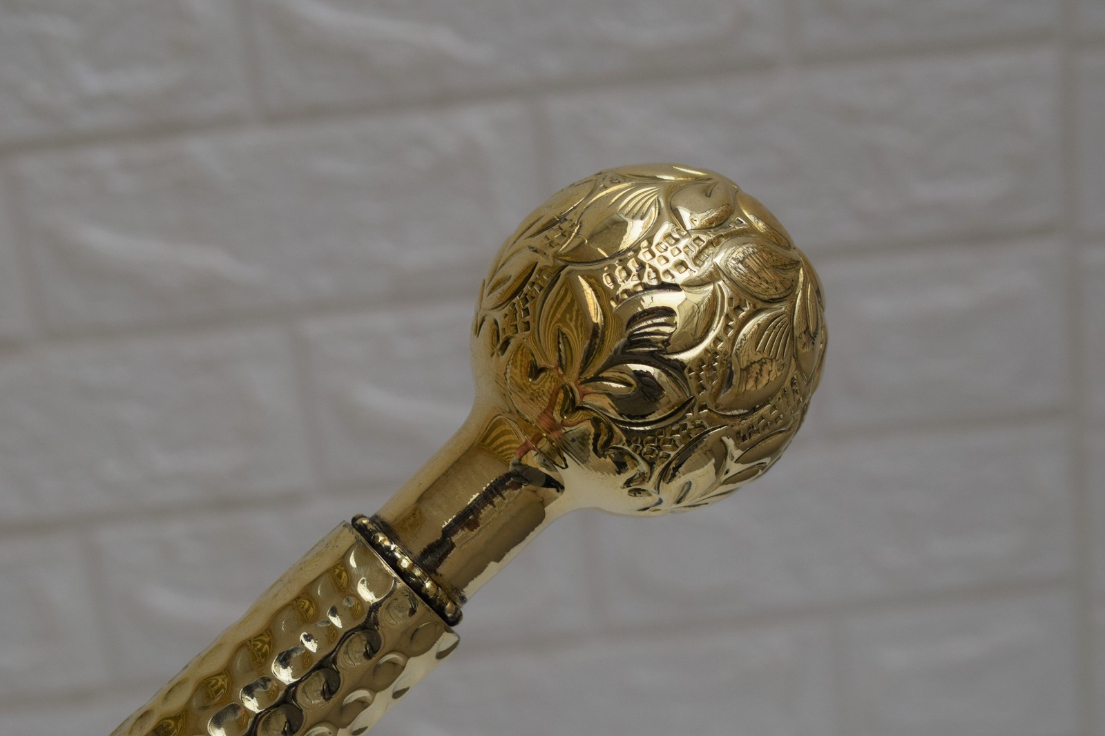 39" Walking Stick with Gold Brass Round Handle - Ebony Wood Walking Cane Stick