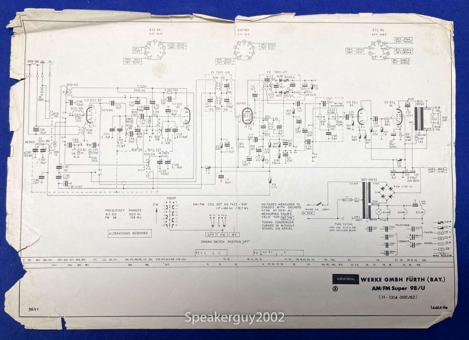 Original Grundig Schematic - AM/FM Super 98/U