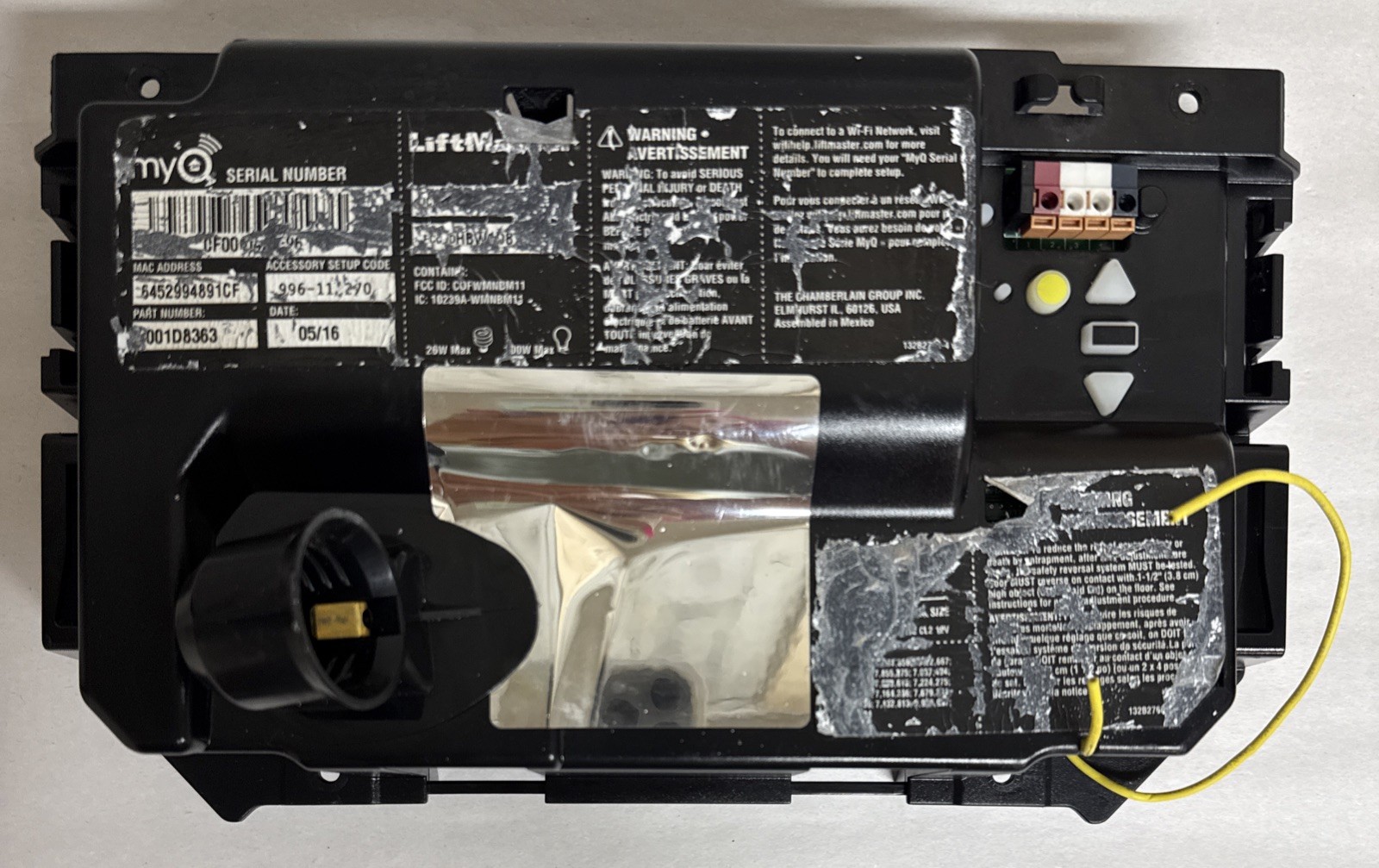 001D8363 Liftmaster Garage Circuit Board myQ Yellow Learn Button 014D1298