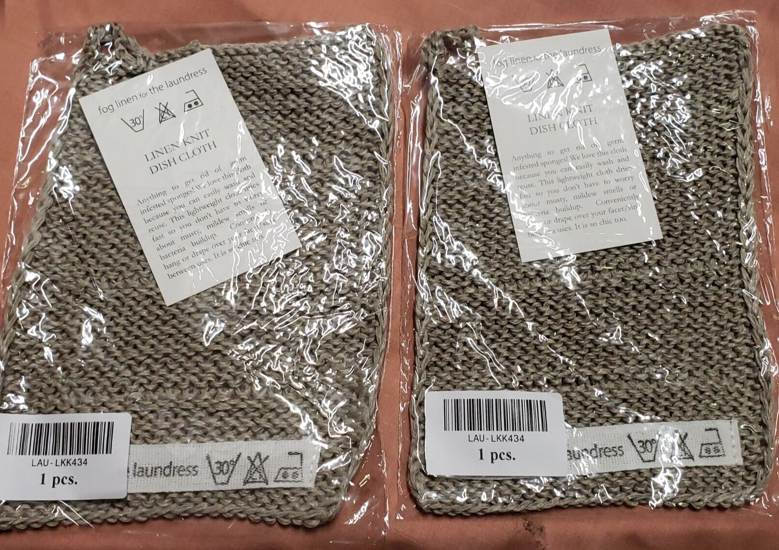 Qty 2 - The Laundress - FOG LINEN - Linen Knit Dish Cloth - New & Sealed in pack