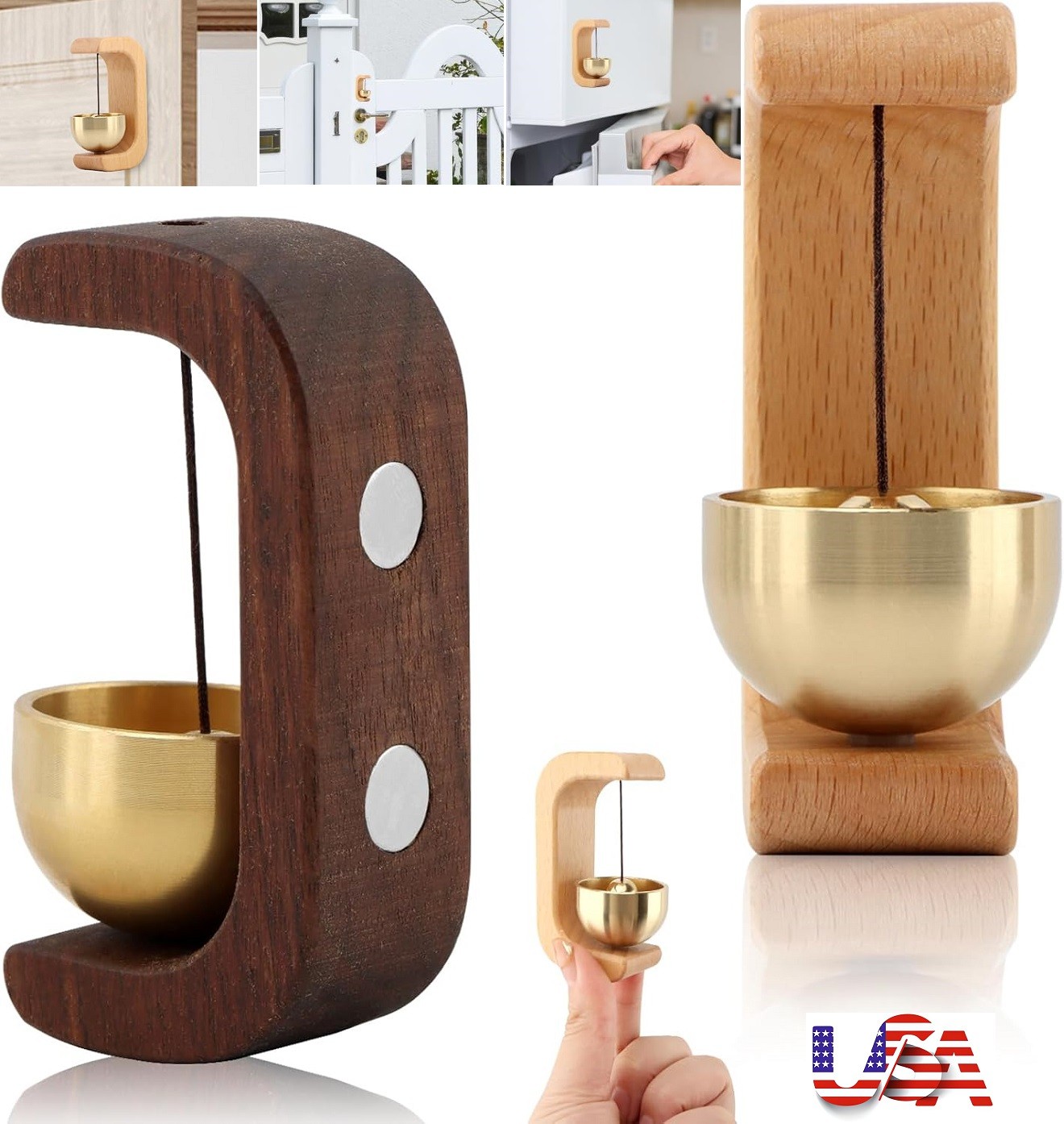 Magnetic Wind Chime DoorBell Doorway Setting Wooden-Copper for Coffee Shop/Home