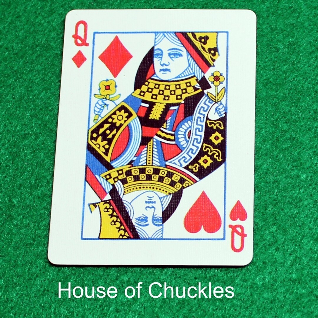 Queen of Diamonds / Hearts, Half Diagonal, Bicycle Printed Gaff Card, Blue