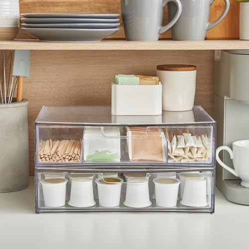 STAX Plastic Stackable Organizer Drawers (Set of 2) | Open/Divided 2pk Clear