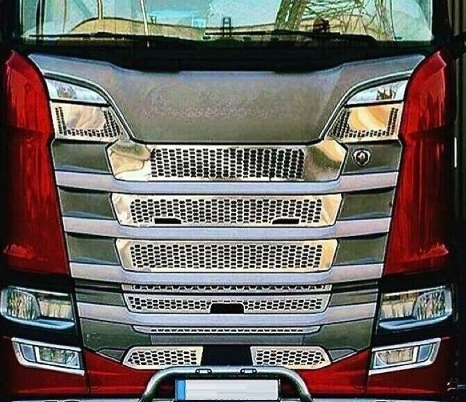 Front Grill Mesh Covers for SCANIA S 2016+ with DRLs Polished Stainless Steel