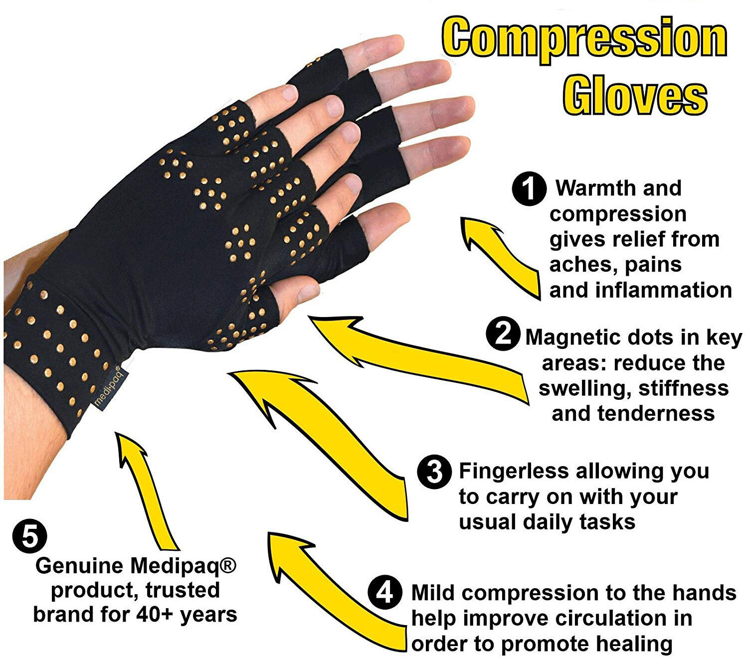 2 Pair Copper Arthritis Compression Gloves Hand Carpal Support Joint Pain Relief