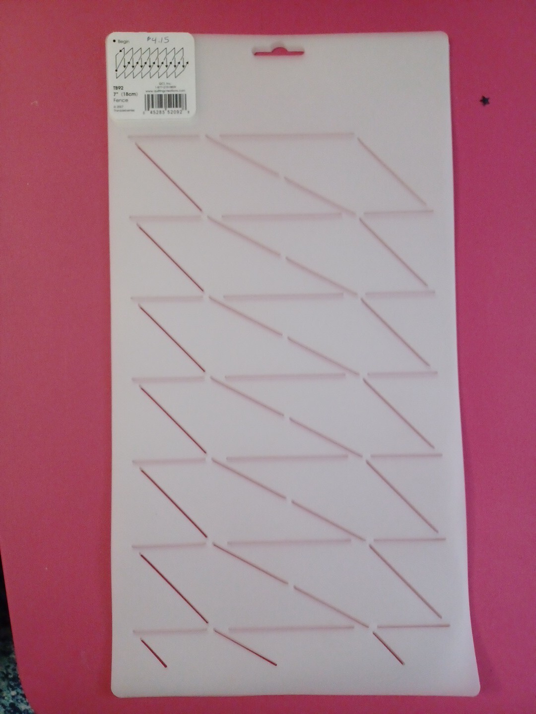 Thimbleberries Quilt Stencil Fence 7"  TB92 Quilting Creations Hand Or Machine
