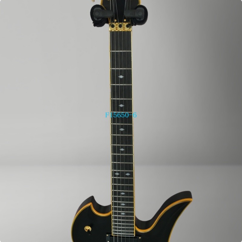 Matte Black Electric Guitar Yellow Binding FR Bridge Gold Hardware 2V2T In Stock