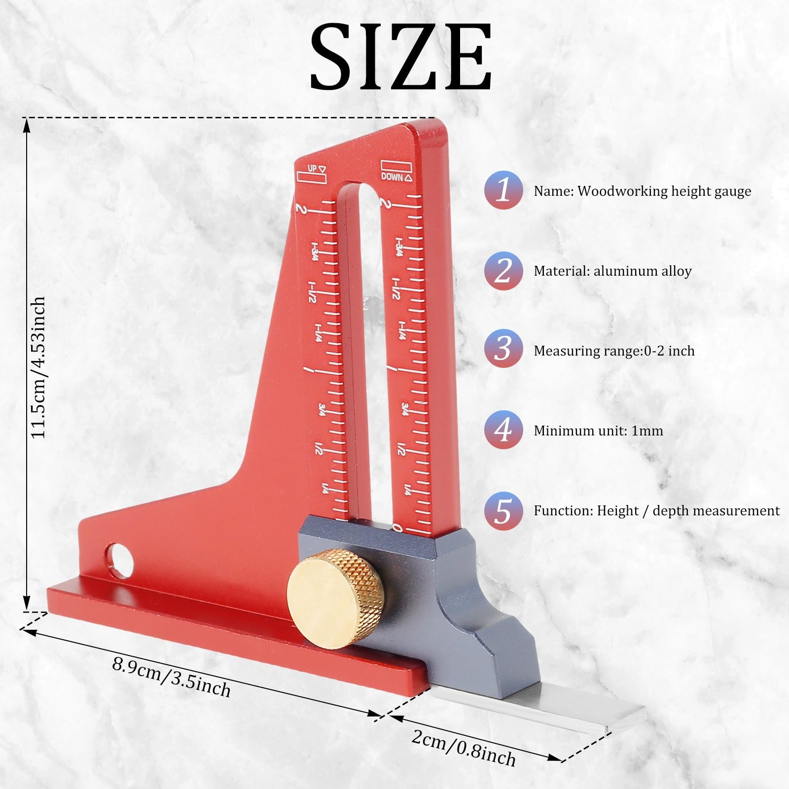 Woodworking Height Gauge, Precision CNC-Machined Depth Measuring Tool, Anodiz...