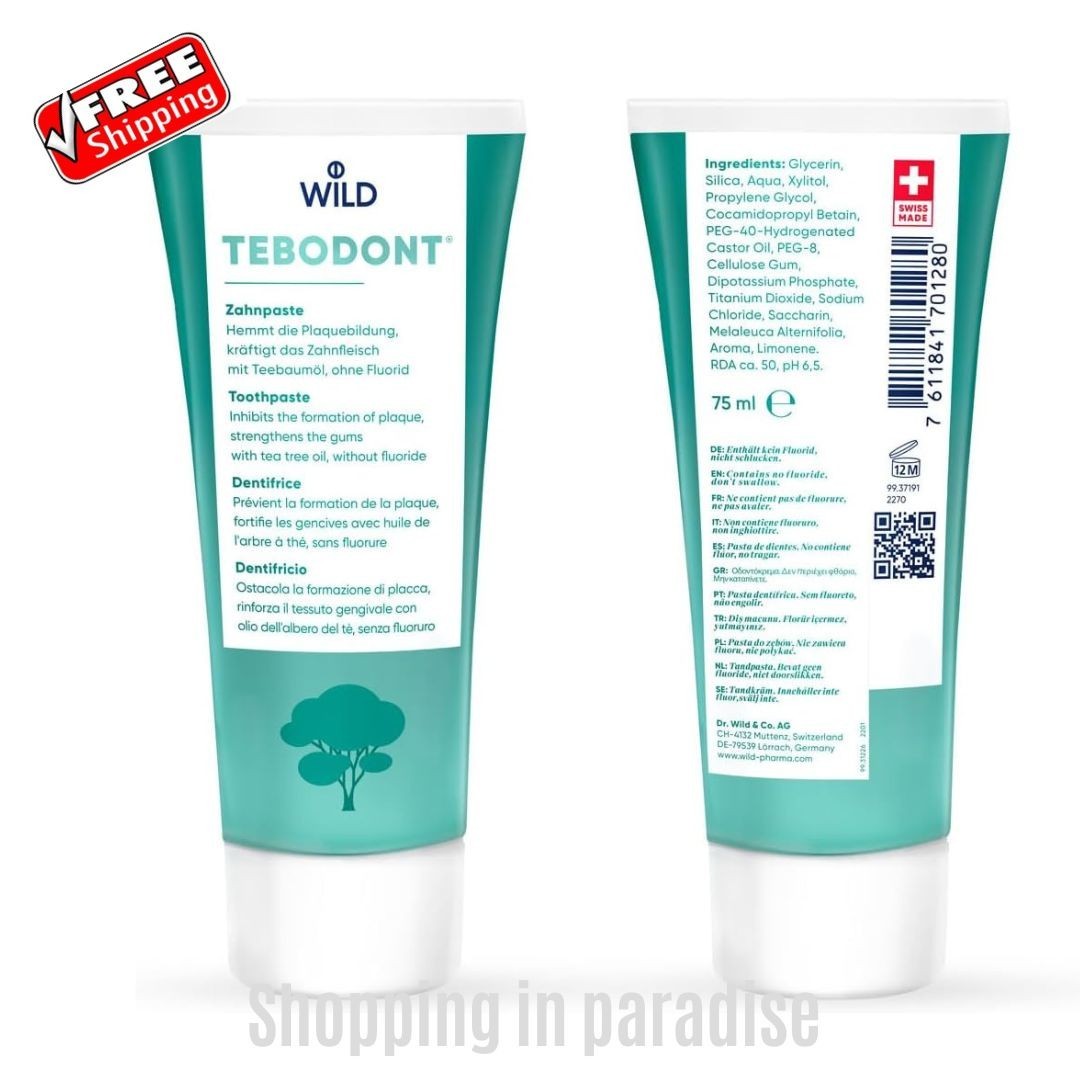Wild Tebodont Toothpaste 75ml. Fluoride Free. Made in Swiss. Exp 04/2029