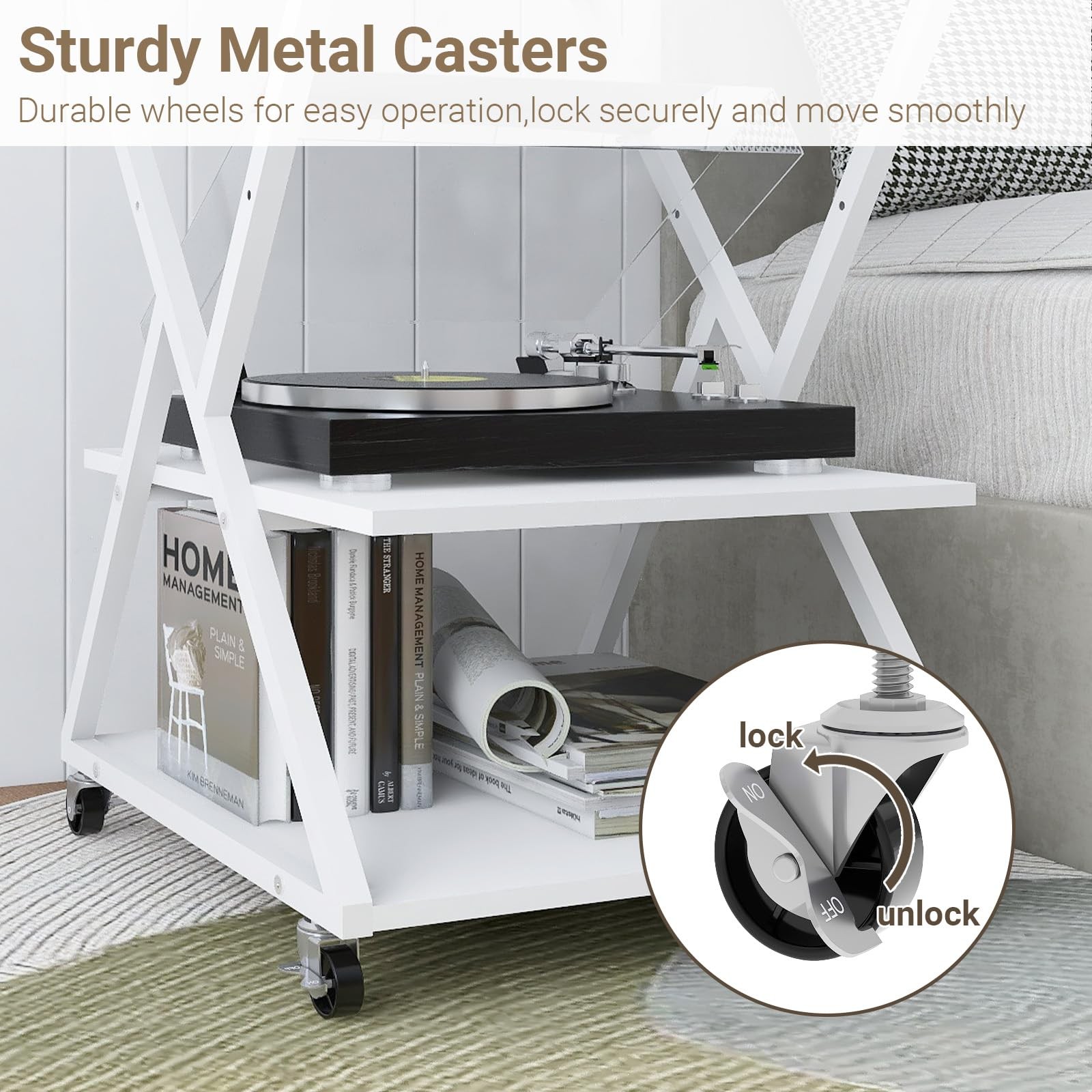 3 Tier Large Printer Table, 19.7"x19.7", Height Adjustable,White