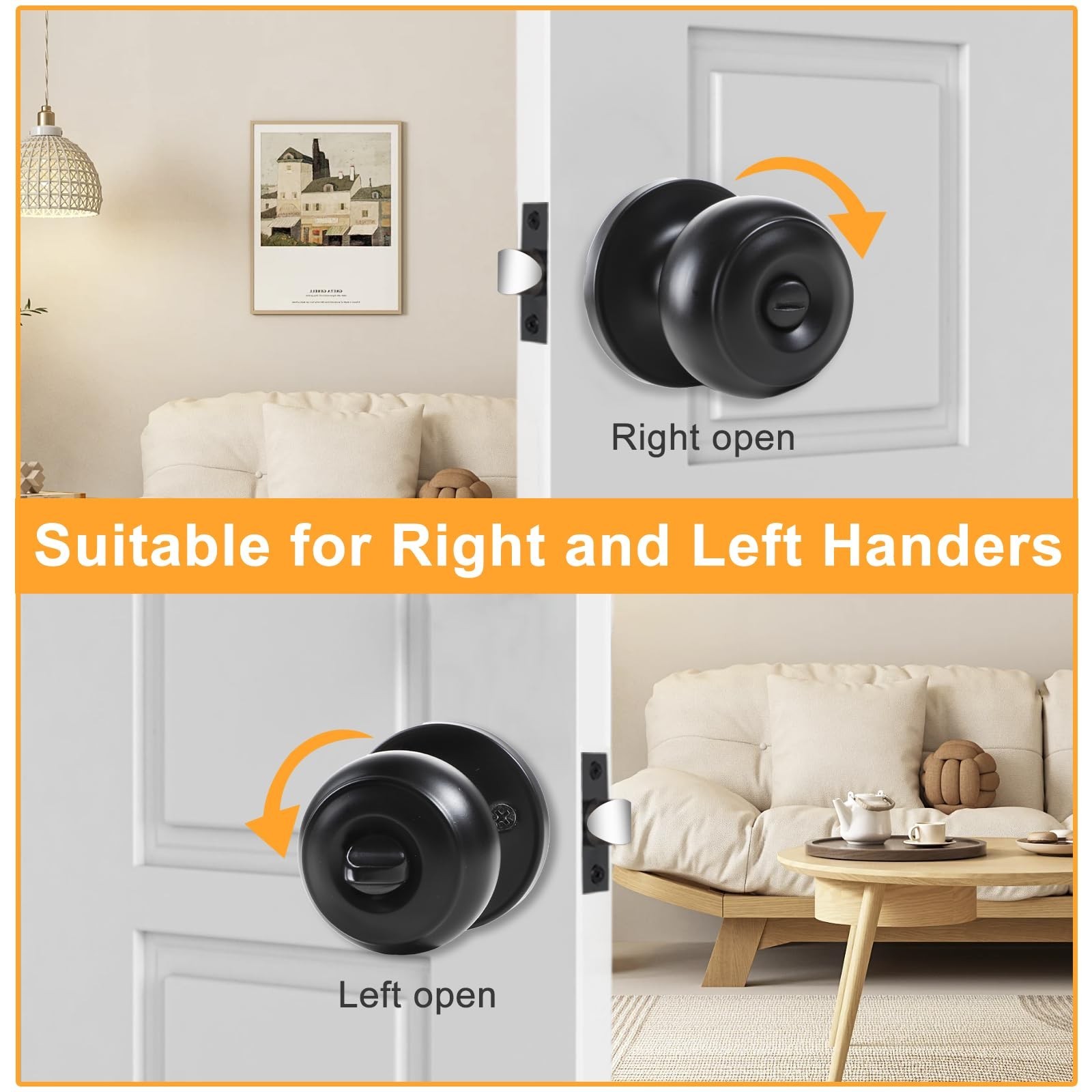 KAMOTA Privacy Door Knobs, 3 Pack Matte Black Heavy-Duty Door Knobs, Interior...
