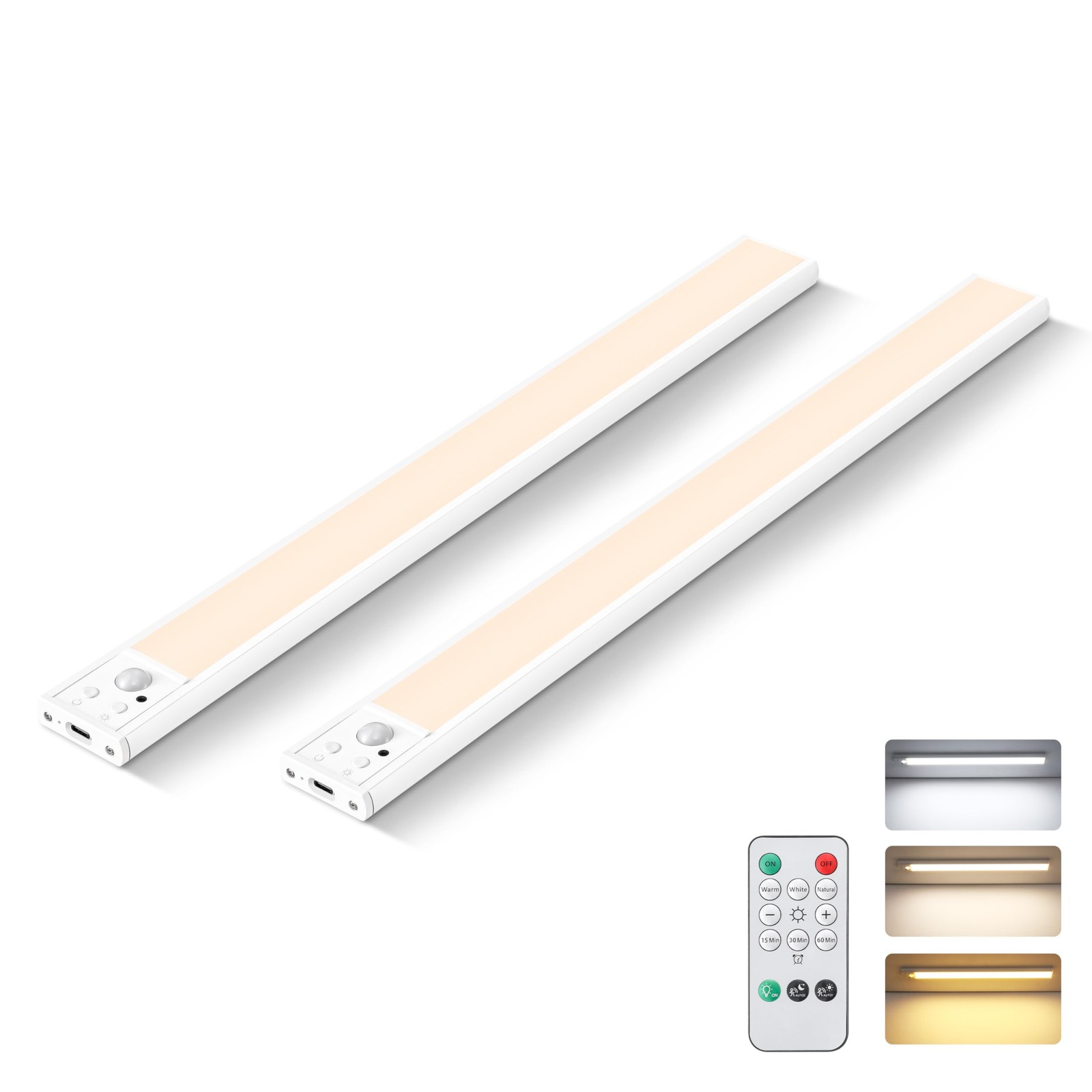 15.7 Inch Under Cabinet Lighting with Remote, 2 Pack Rechargeable Motion Sens...