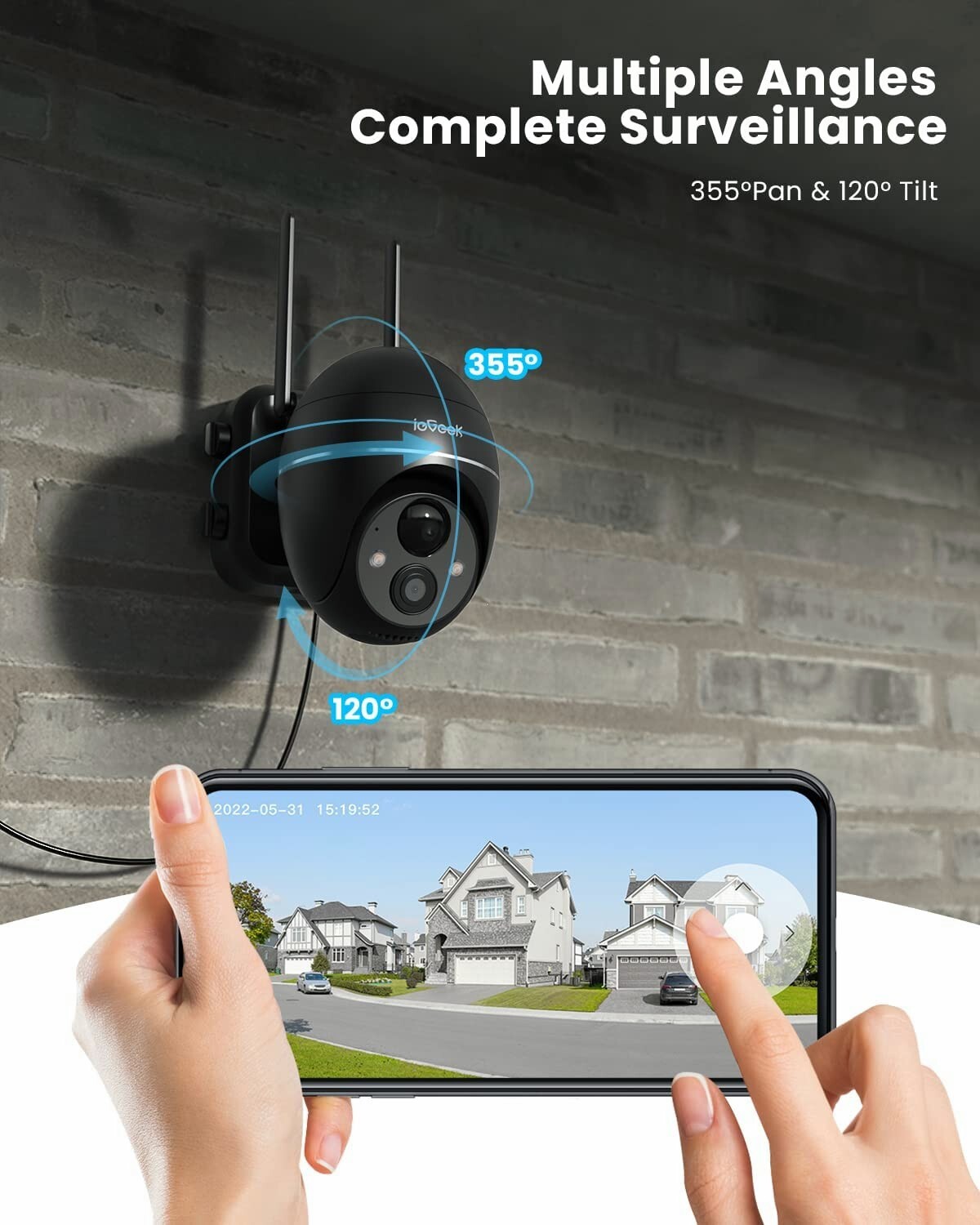 ieGeek Outdoor Wireless Solar Security Camera 360° PTZ WiFi Battery CCTV System
