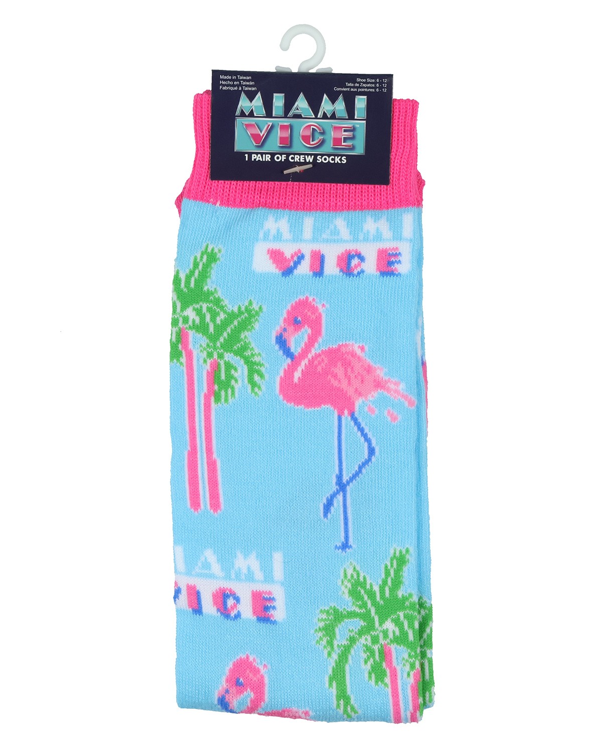 Miami Vice Socks Men's Flamingos and Palms All Over Design Crew Socks