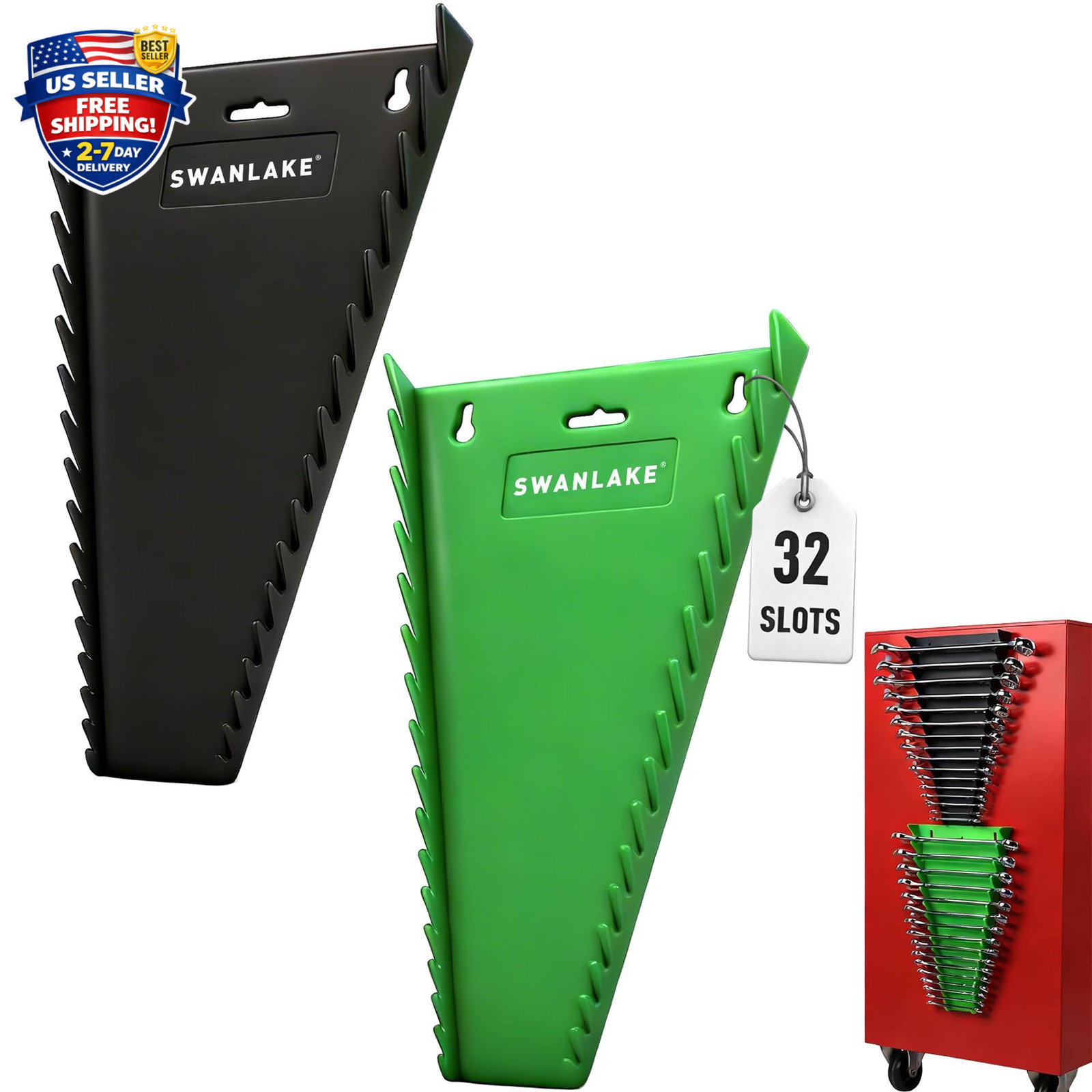 Magnetic Wrench Organizer 2-Piece, 32-Slot Drawer Storage, SAE (1/4" to 1-1/16")