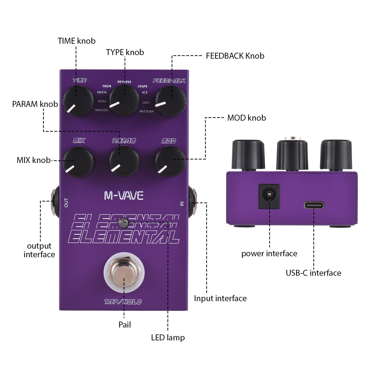 M-VAVE ELEMENTAL Electric Guitar Delay Pedal with 9 Metal Effects