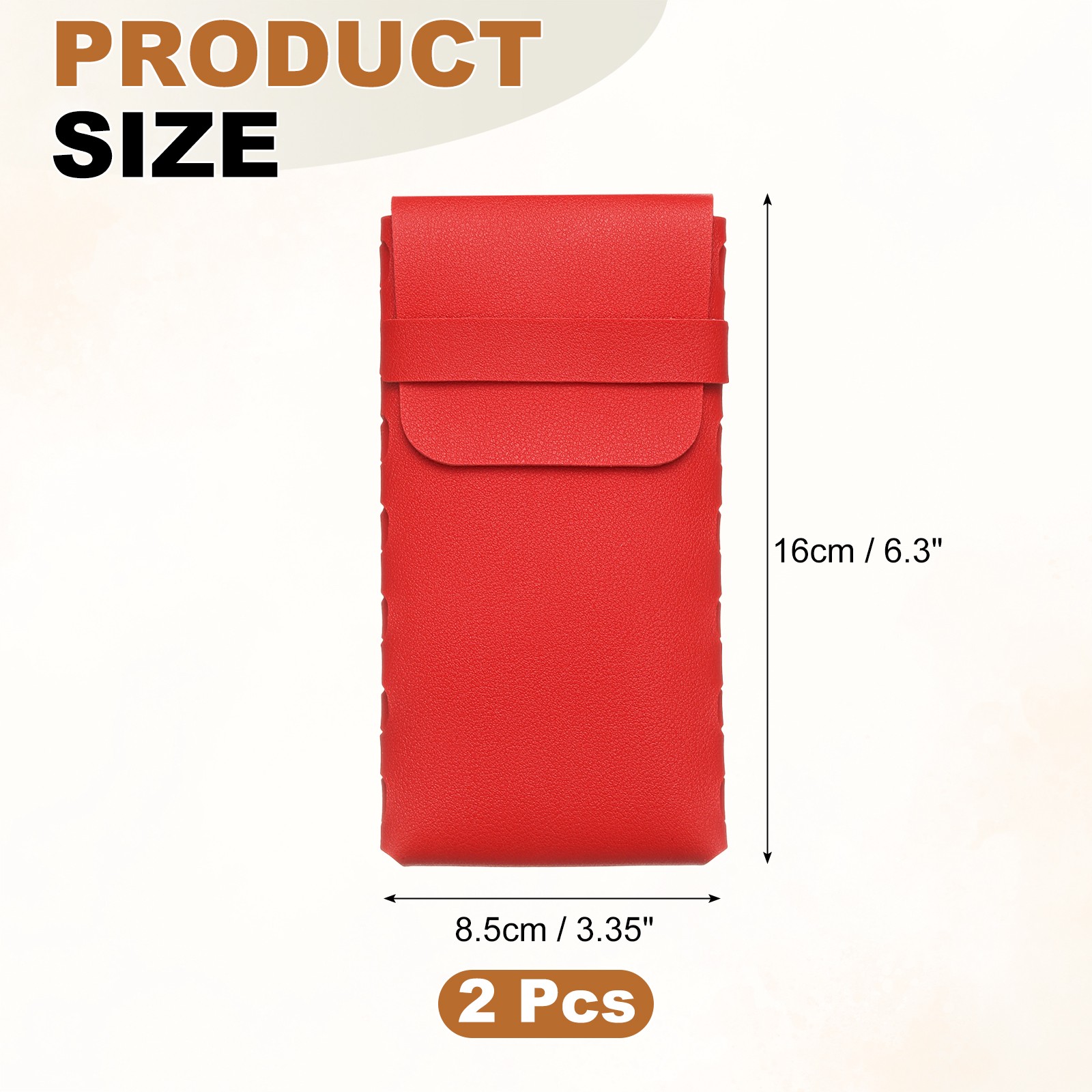 2Pcs Soft Glasses Case Leather Eyeglass Case with Flap Closure Red