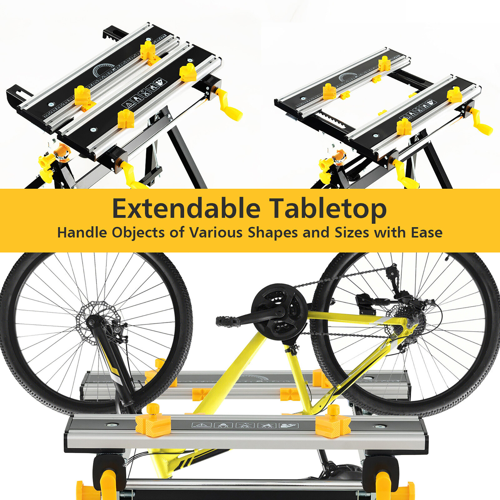 Folding Work Table Portable Workbench w/ Adjustable Height & Tiltable Platform
