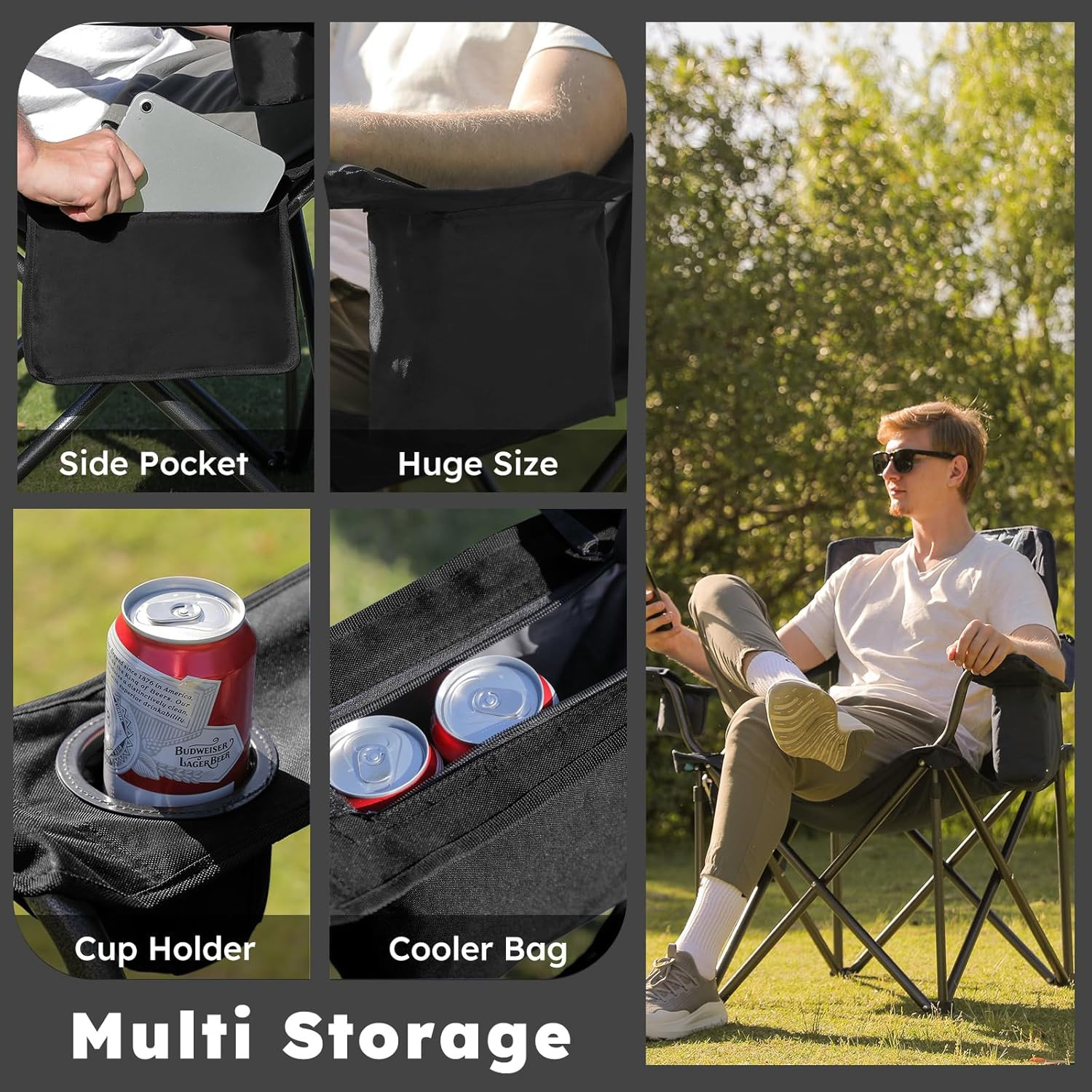 Oversized Camping Chairs 2 Pack - 450Lbs Support Heavy Duty Folding Camp Chair W
