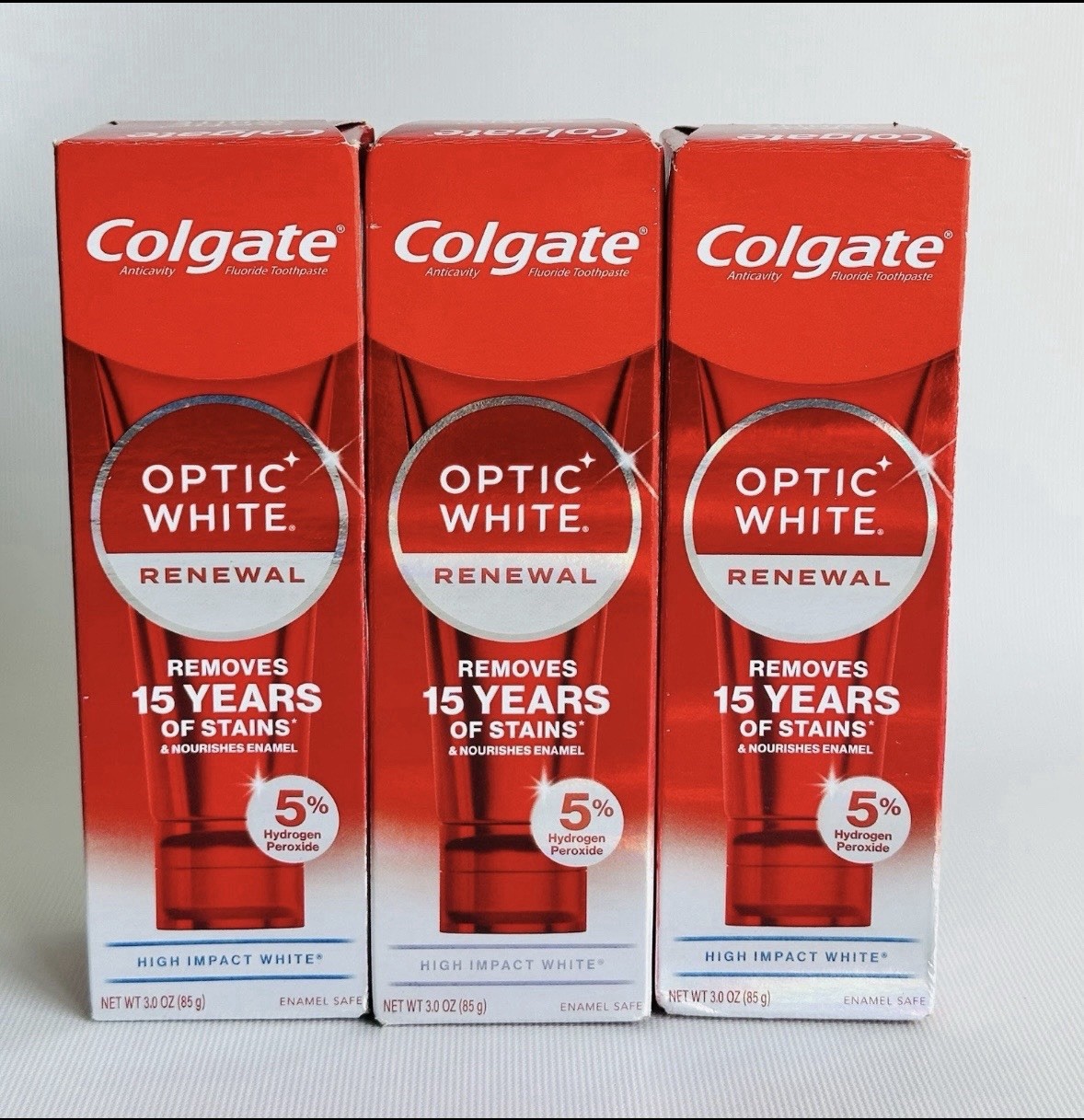 LOT OF 3 Colgate Optic White Renewal HIGH IMPACT WHITE , BRILLIANT SHINE 3.0 Oz