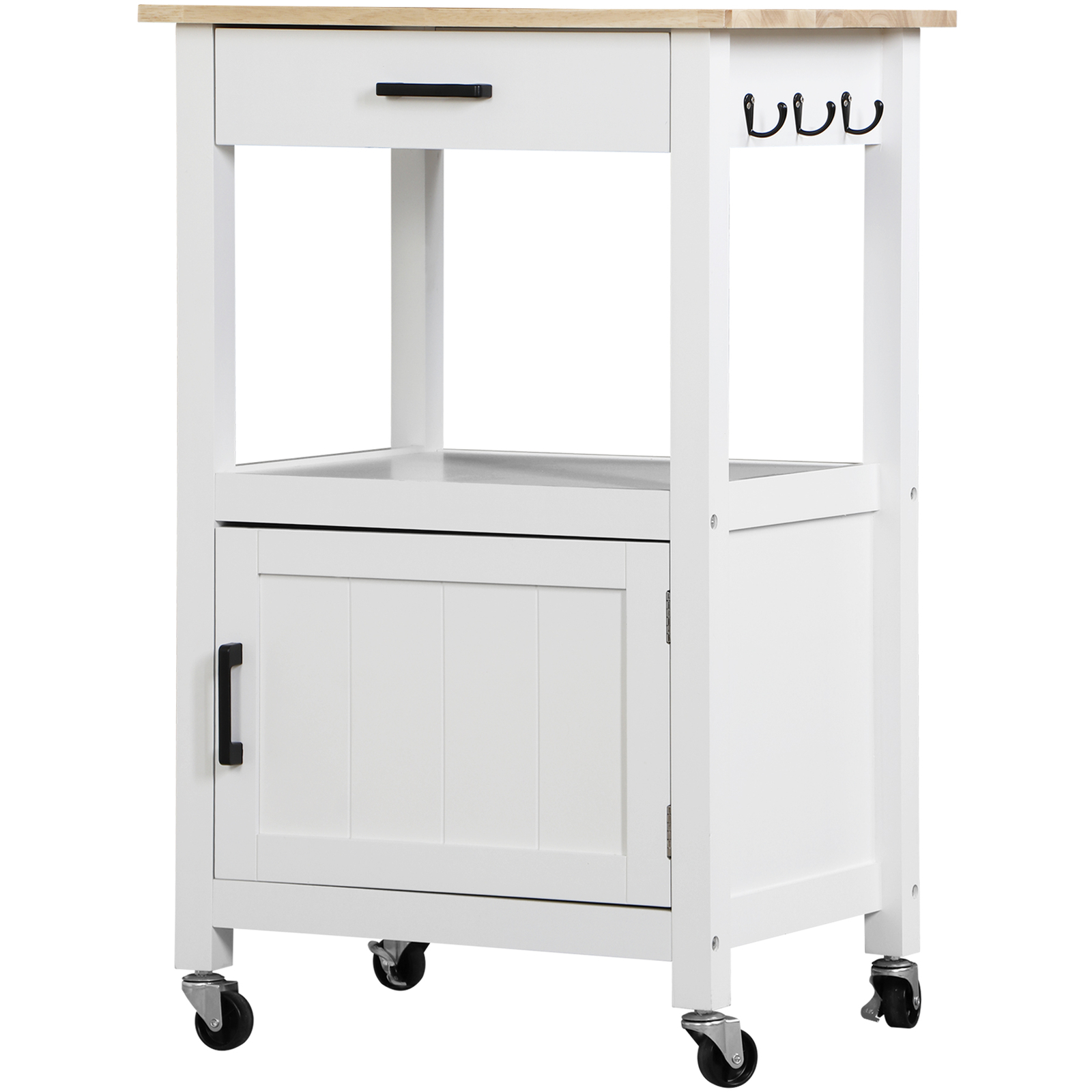 Kitchen Cart with Drawer on Swivel Wheels with 3 Side Hooks for Dining Room