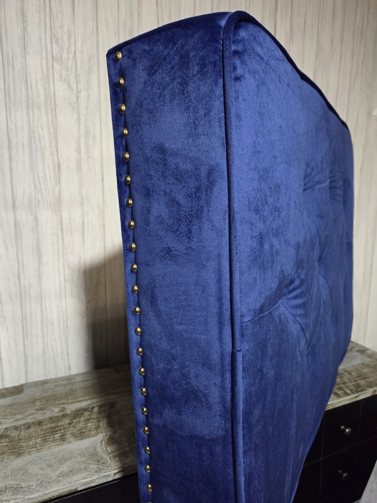 Blue Velvet Nailhead Ottoman Replacement Cushion Top
