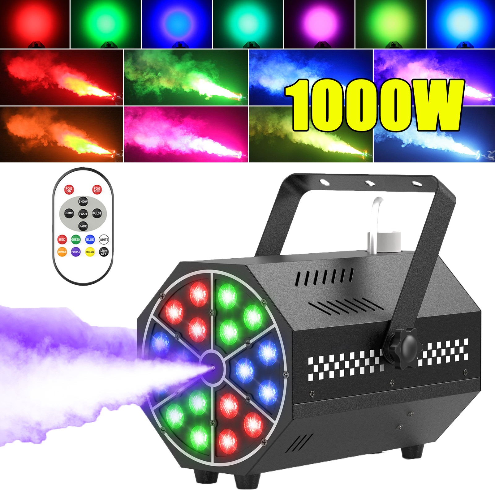 1000W Smoke Machine Fog Mist Haze Hazer Effect 18 LED RGB For Disco Party Club