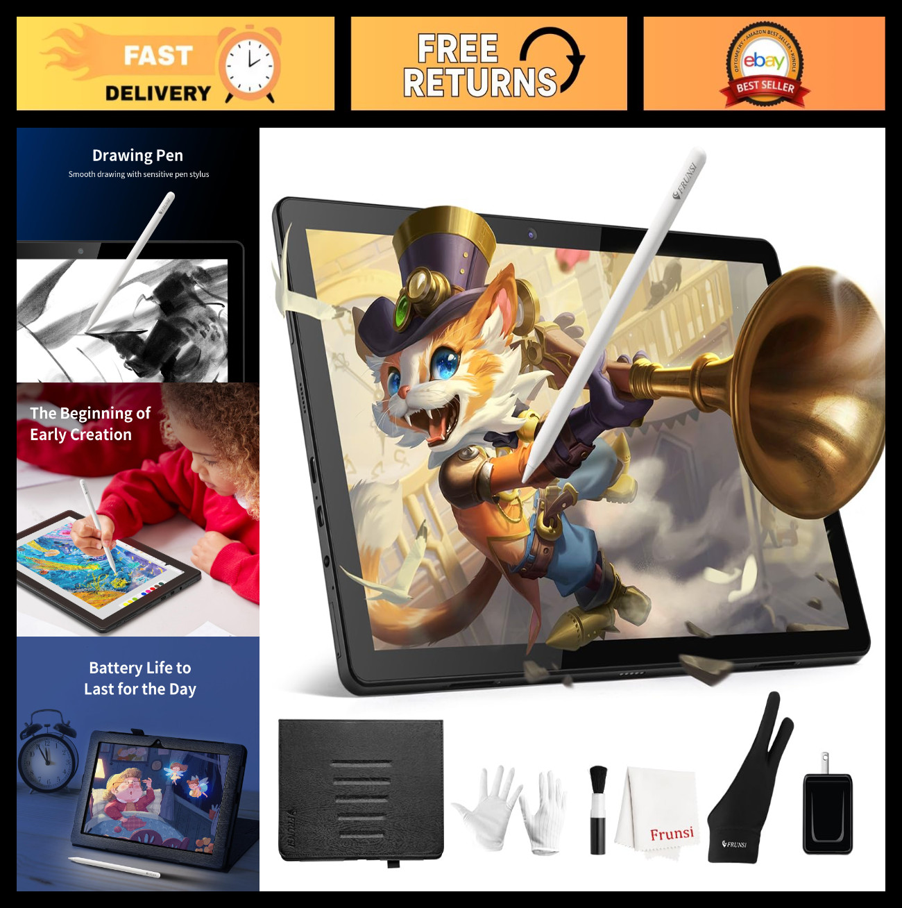 10.1" FHD Drawing Tablet - Standalone, Octa-Core, Pre-Installed Apps & Tutorials