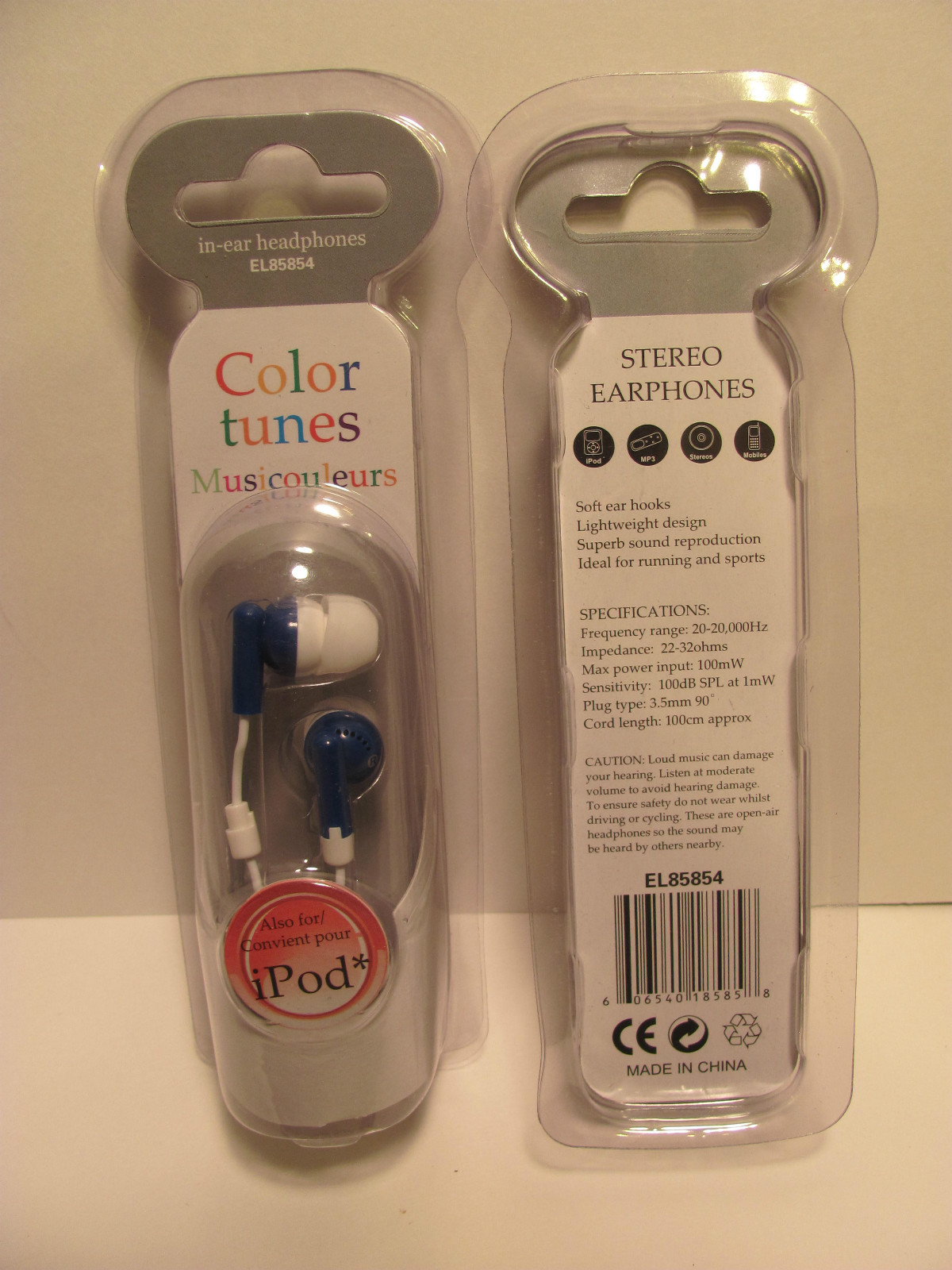 in ear headphones Blue  Color tunes Musicouleurs for Ipod  ***new in pack***