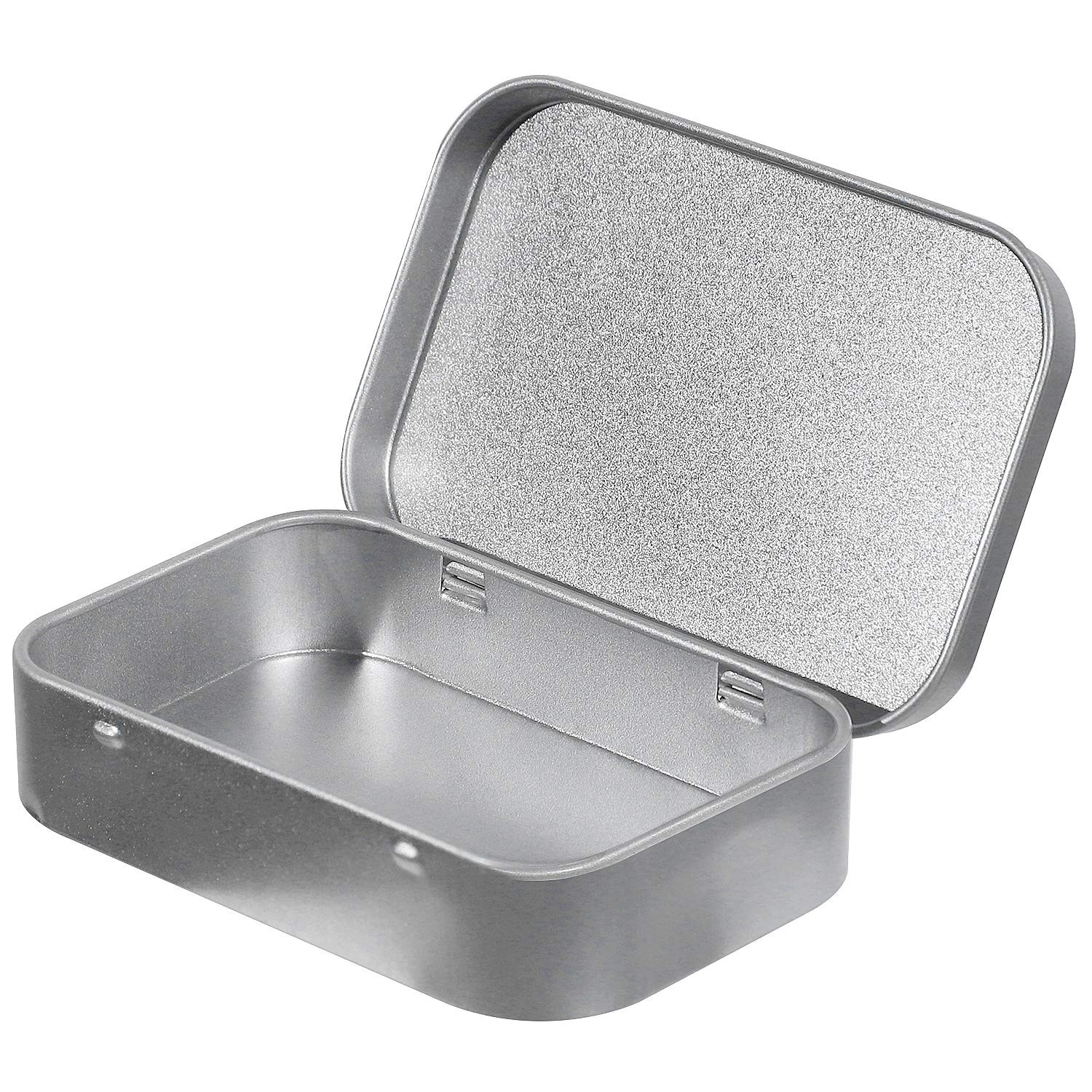 42 PCS Metal Rectangular Empty Hinged Tins 3.7x2.4x0.8 Inch Containers Silver