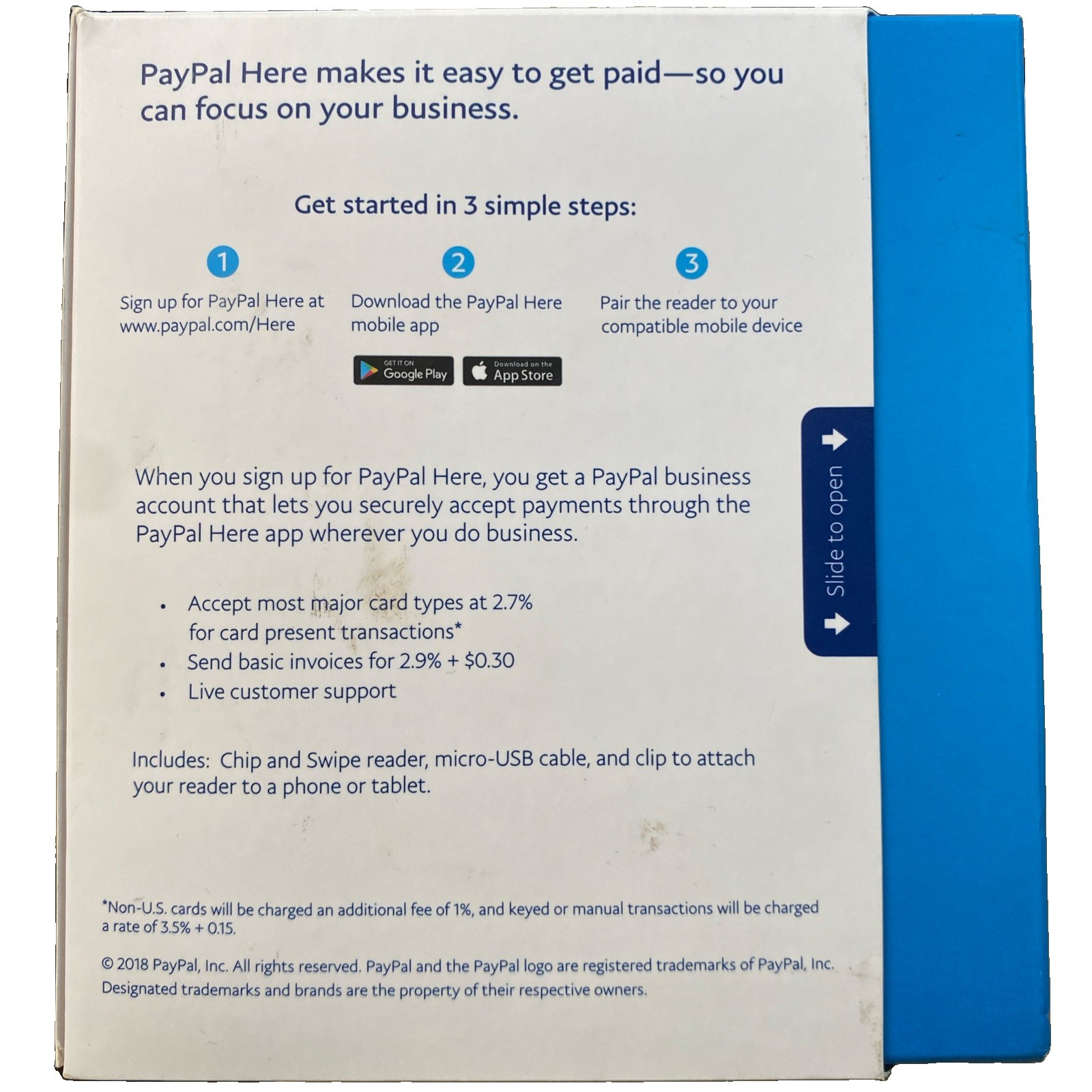 PayPal PCSUSDCRT Chip and Swipe Reader - Black Open Box #u -With Cable