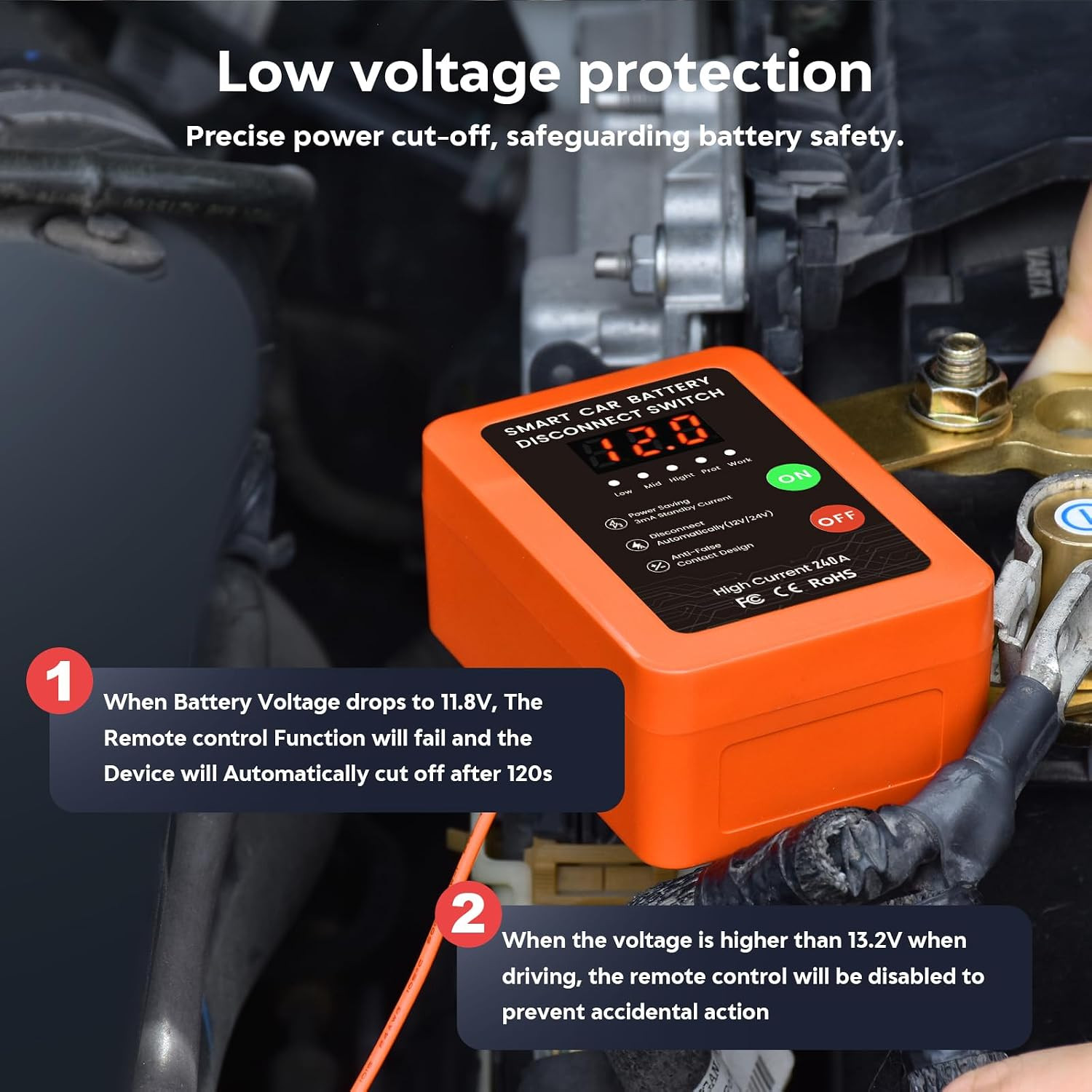 Kill Switch for Car - 12V Remote Battery Disconnect Switch Smart Voltage Car Bat