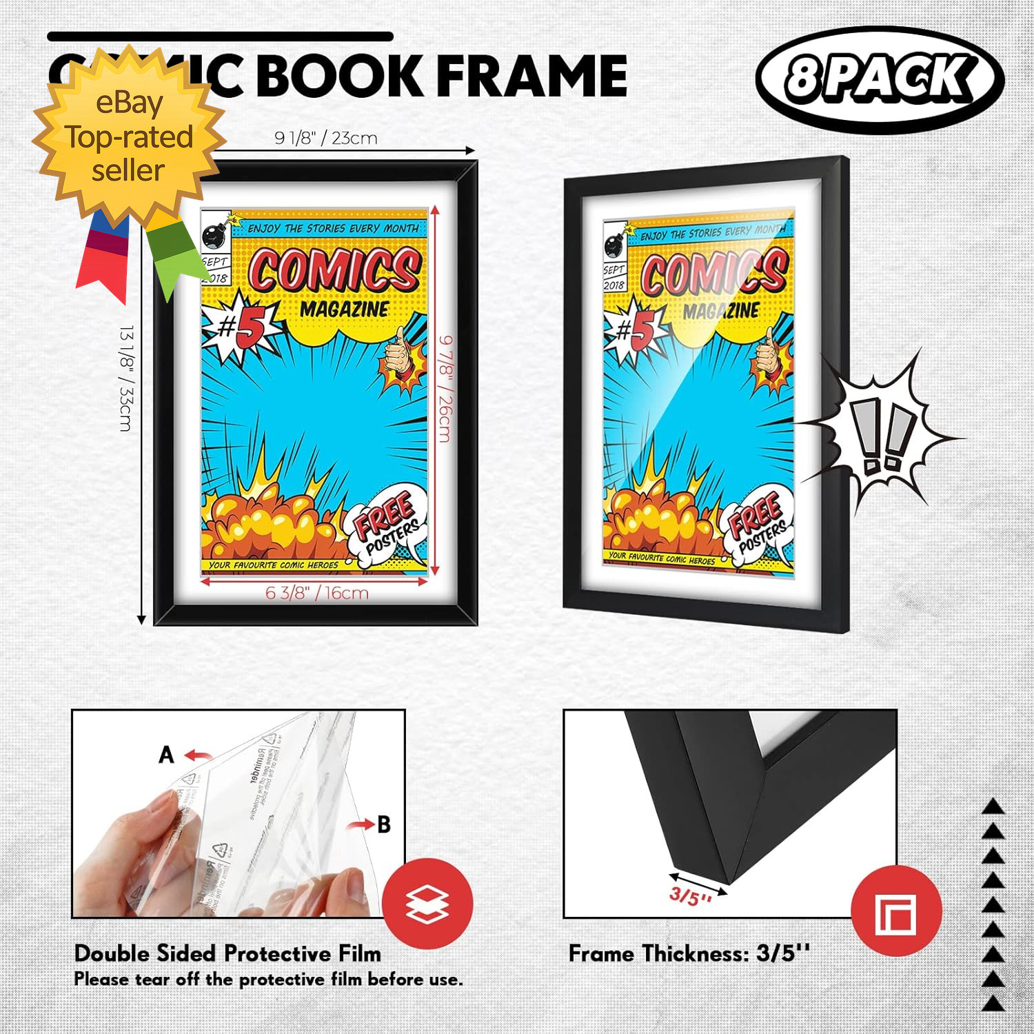 8 Pack Comic Book Frame UV Protection Comic Picture Magazine Frames Fits Current
