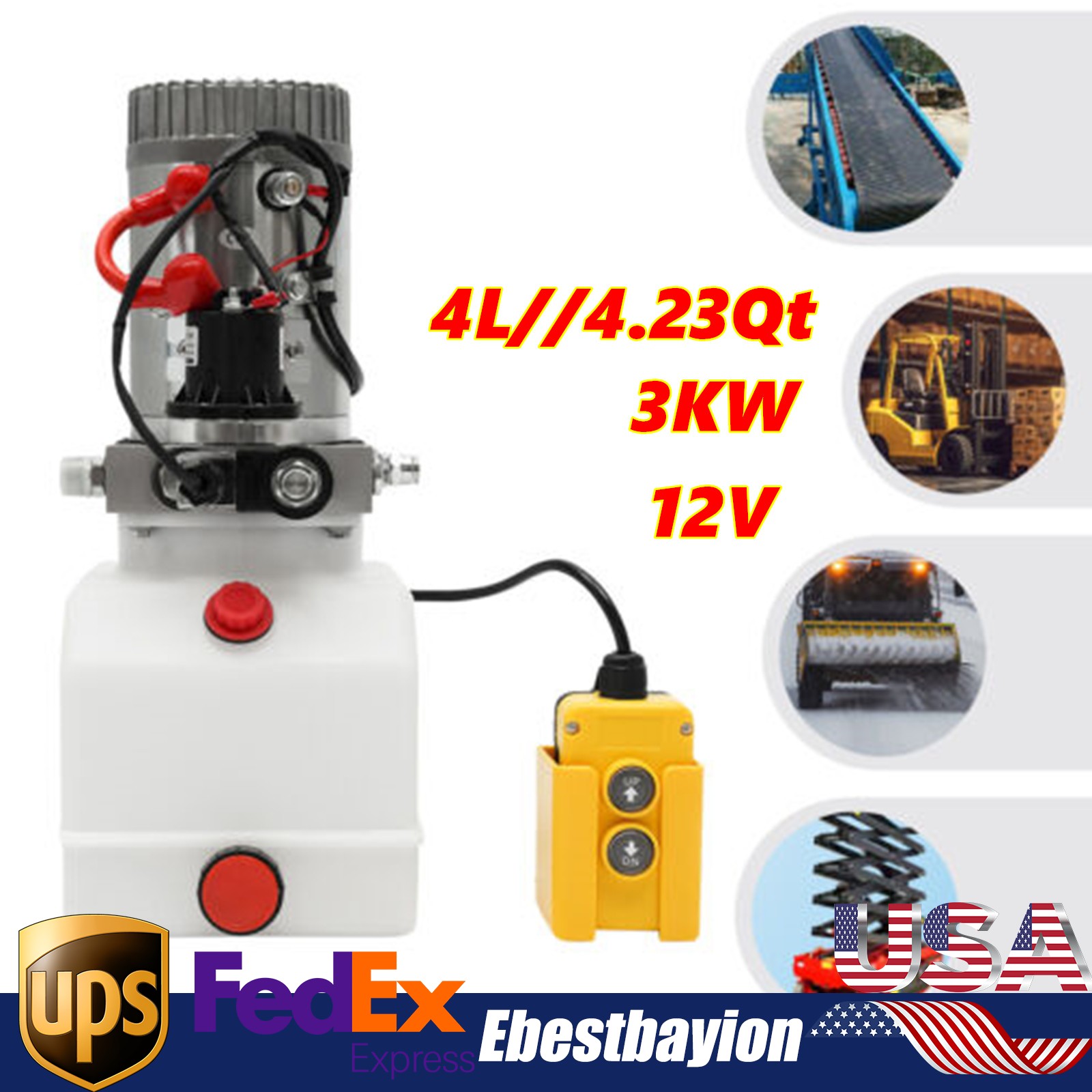 Electric Hydraulic Pump Hydraulic Power Unit 12V Single Acting Oil Pump 4/L 3KW