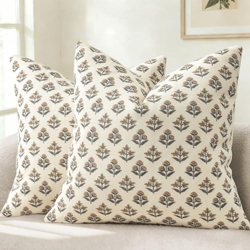Farmhouse Floral Pillow Covers 20x20 Set of 20" x 20" (Pack of 2) Rust Copper