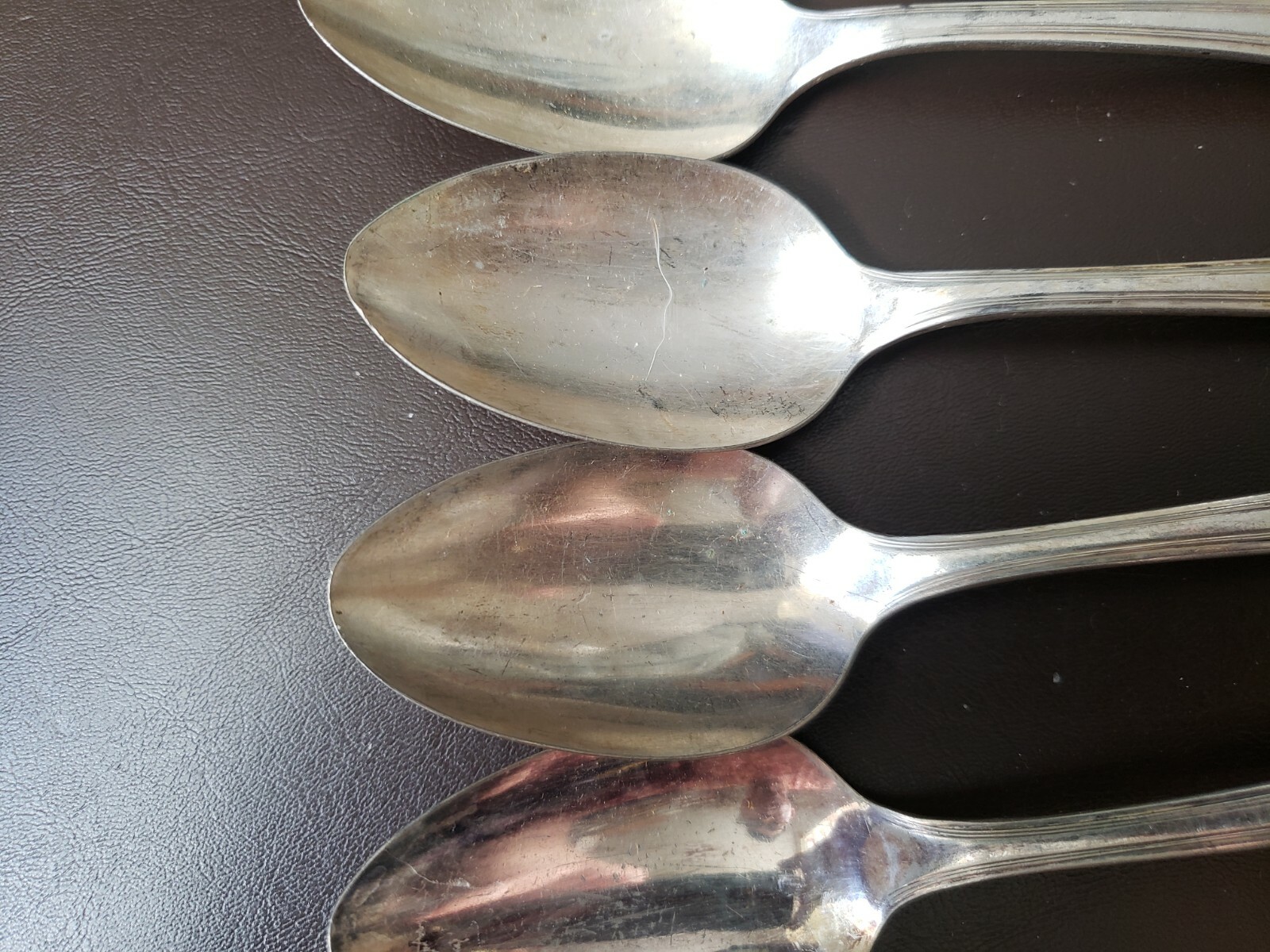4 ANTIQUE VINTAGE COLLECTIBLE SOUP SPOONS 7.25" ONEIDA SILVER PLATE- TUDOR
