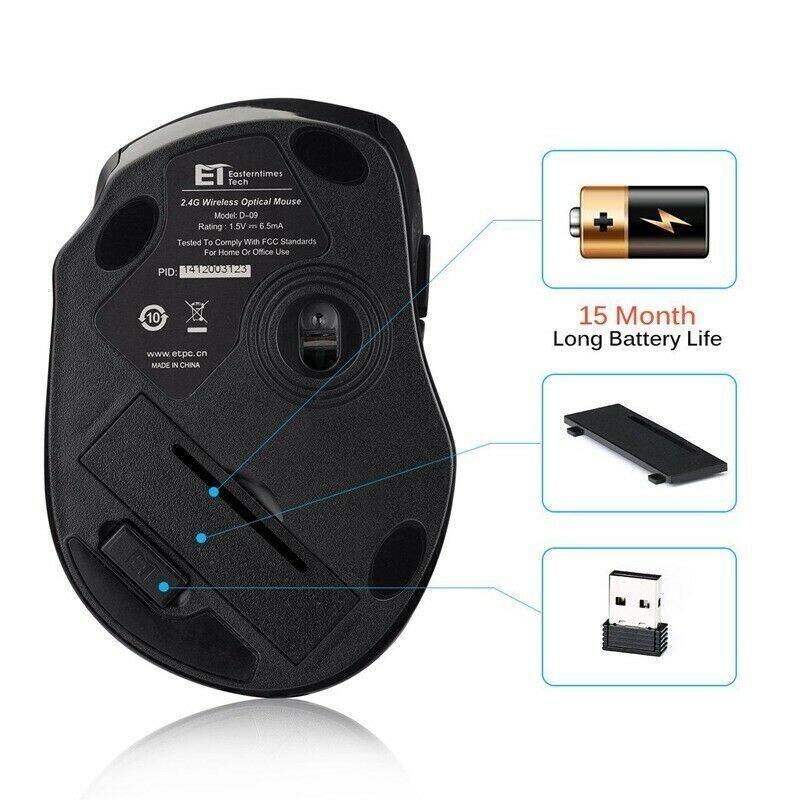 VicTsing Wireless Gaming Mouse Ergonomic 5 Adjustable DPI Levels 6 Buttons Black