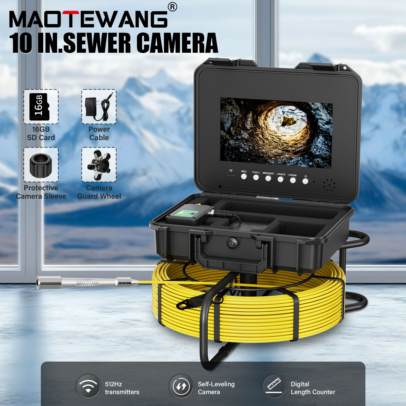 10" Pipe Inspection Camera w/ 512hz Meter Counter Sewer Camera Self Leveling 30M